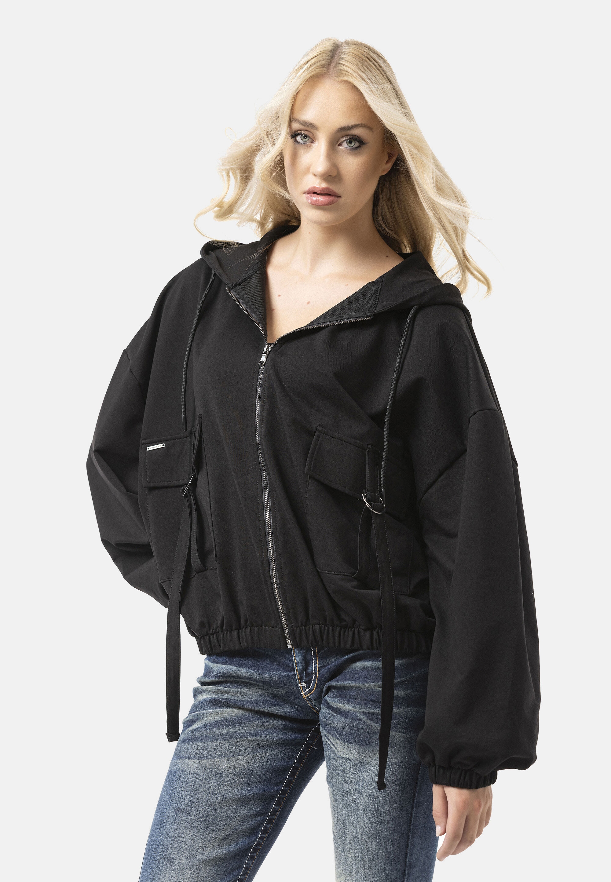 Cipo & Baxx Sweatjacke »WL368« 1 tlg. oversized Schnitt, Kapuze mit Kordelzug