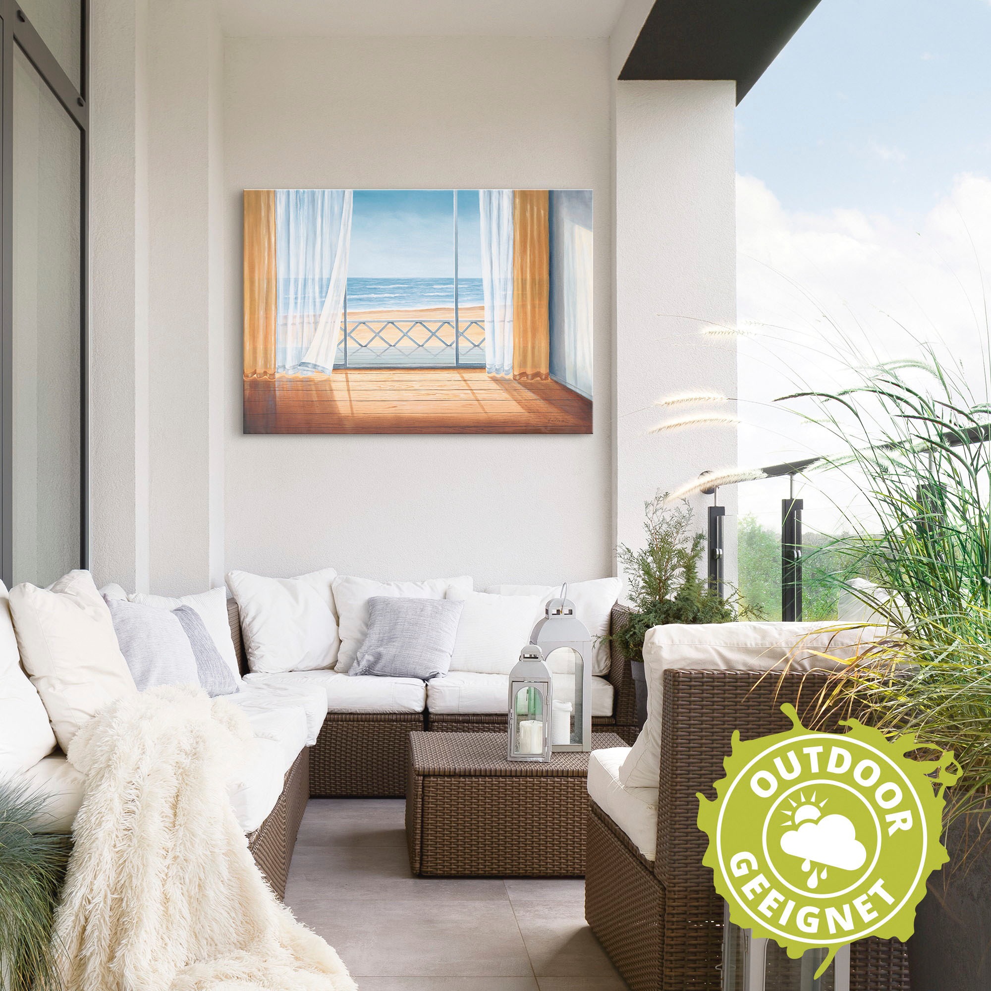 Artland Wandbild »Terrasse mit Meerblick«, Fensterblick, (1 St.), als Alubild, Outdoorbild, Leinwandbild in verschied. Größen
