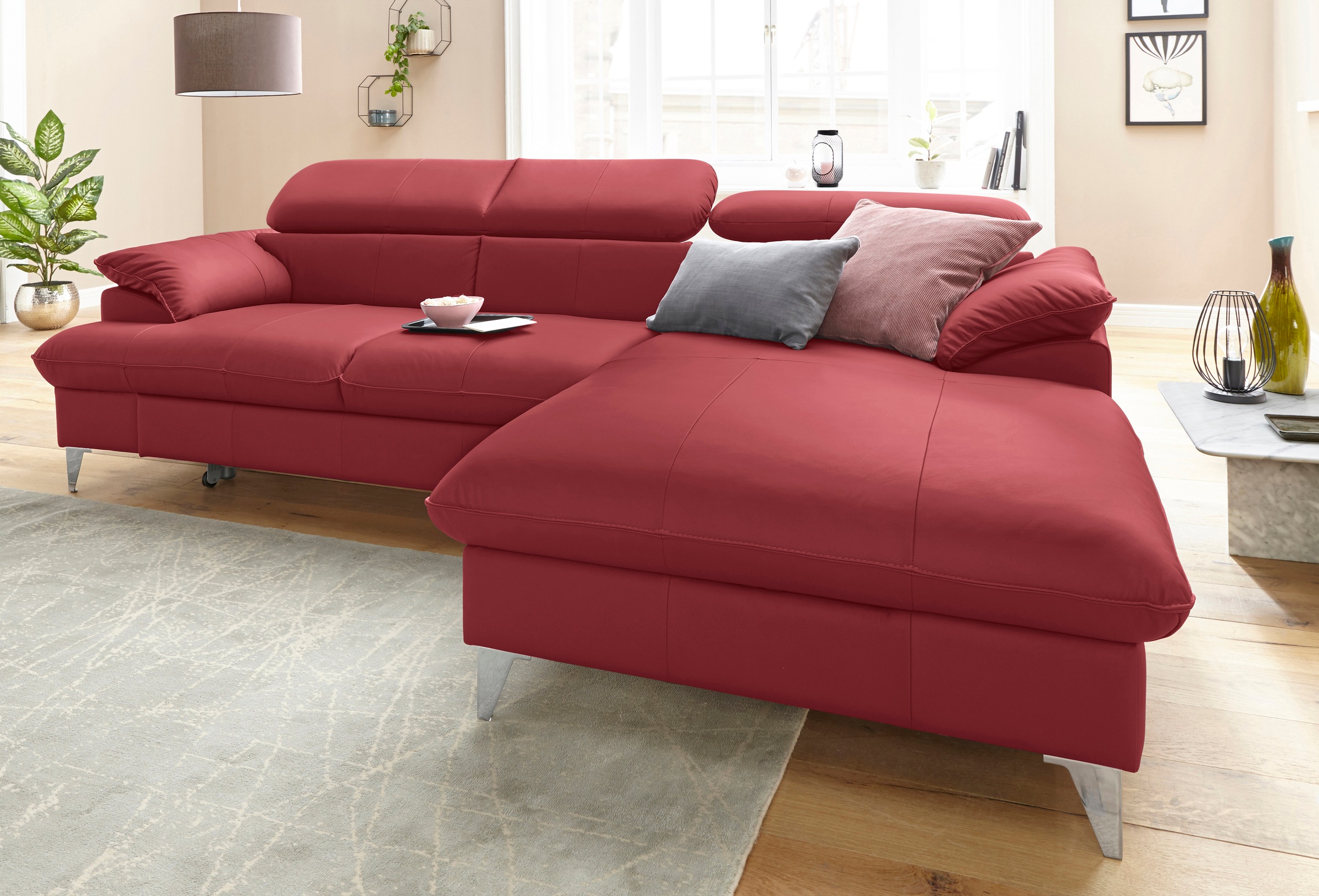 COTTA Polstergarnitur »Caluso L-Form«, (2 tlg.), Set bestehend aus: Ecksofa mit Kopfteilverstellung & Hocker