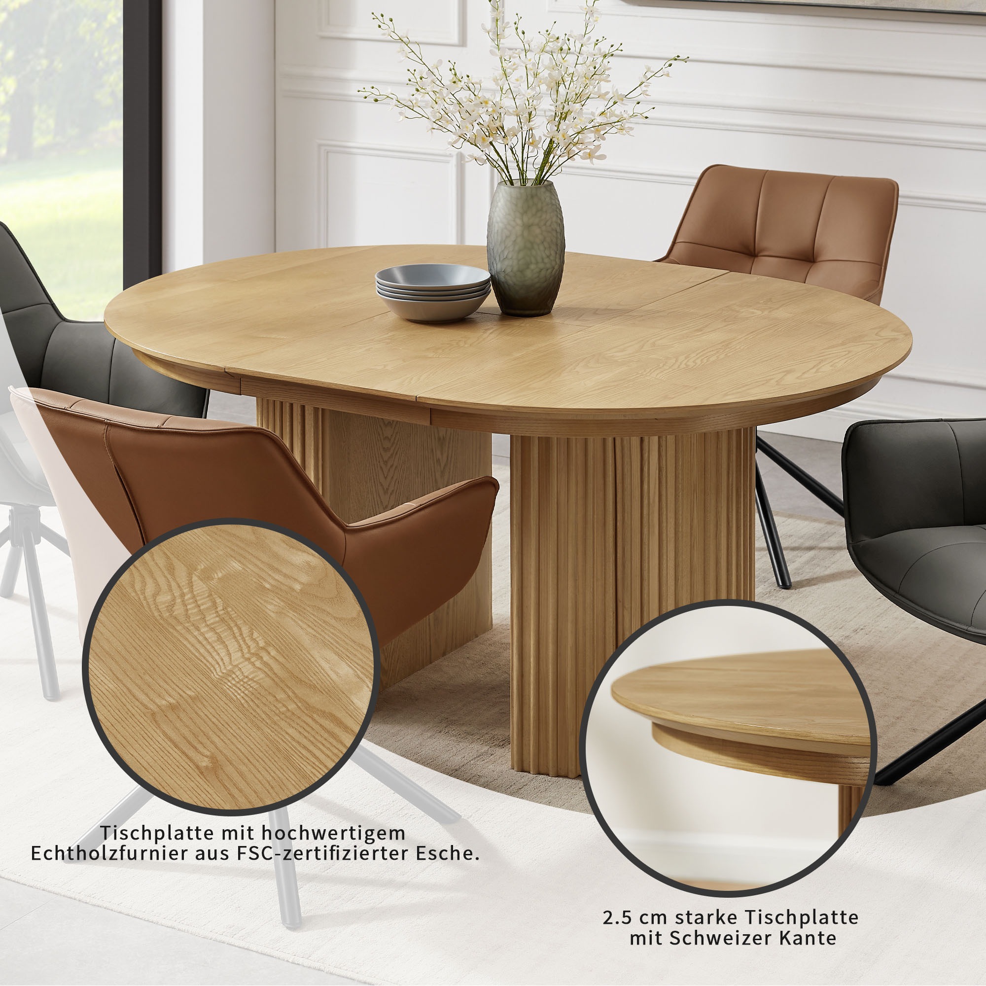 OTTO home Esstisch »Clozie« Design-Esstisch in Eichenoptik mit cleverem Stauraum & Ausziehfunktion