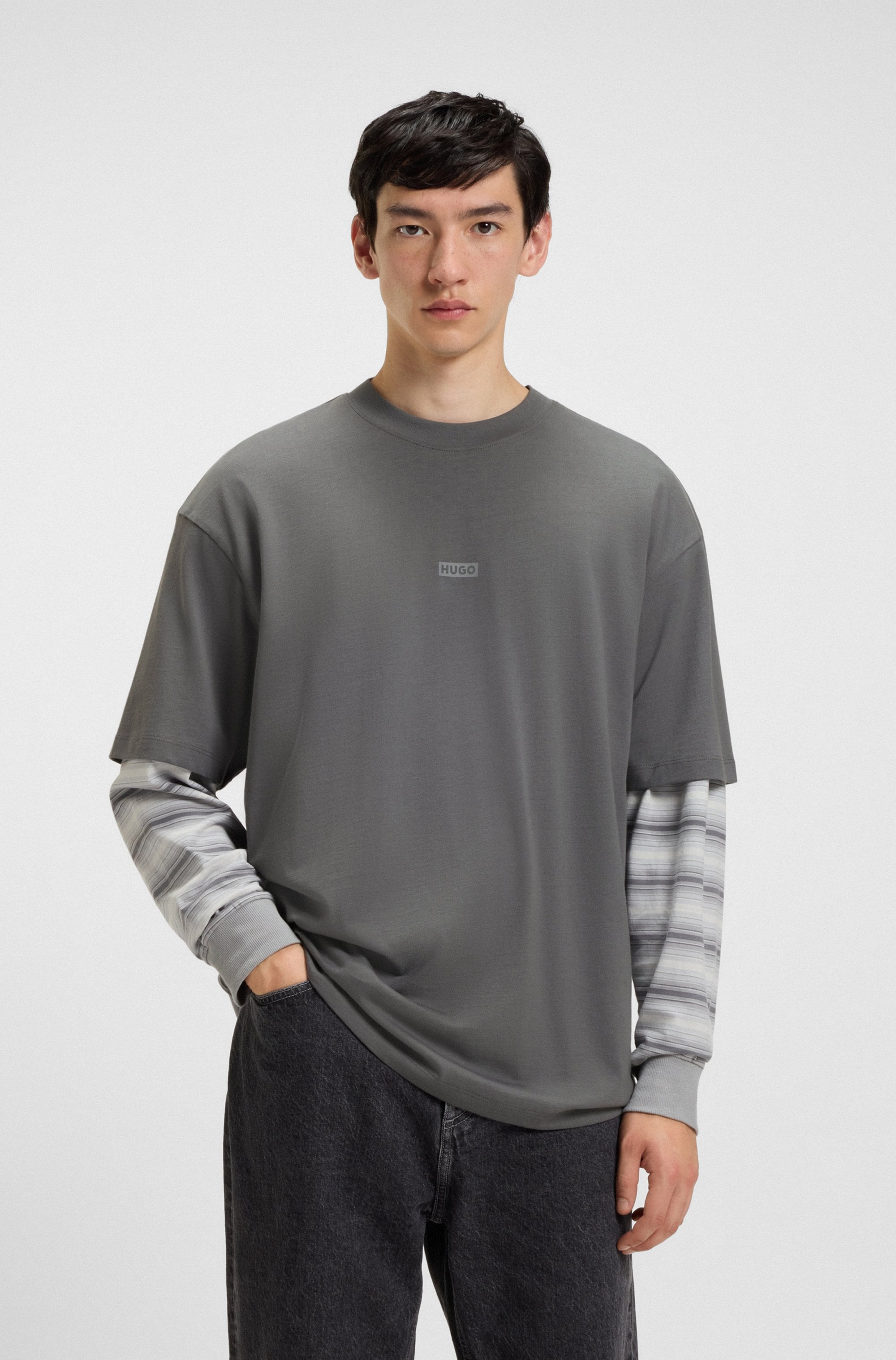 HUGO Blue T-Shirt "Nalono", mit Logodruck, Oversized Look mit Backprint günstig online kaufen