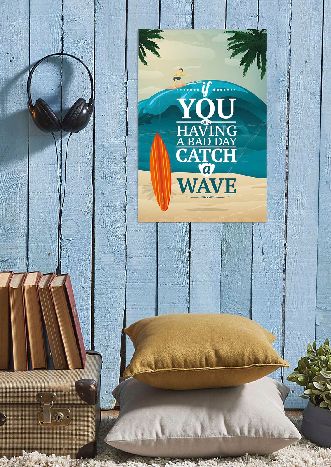 queence Metallbild "Catch a wave", Schriftzüge-Schriftzug-Meer-Strand, (1 S günstig online kaufen