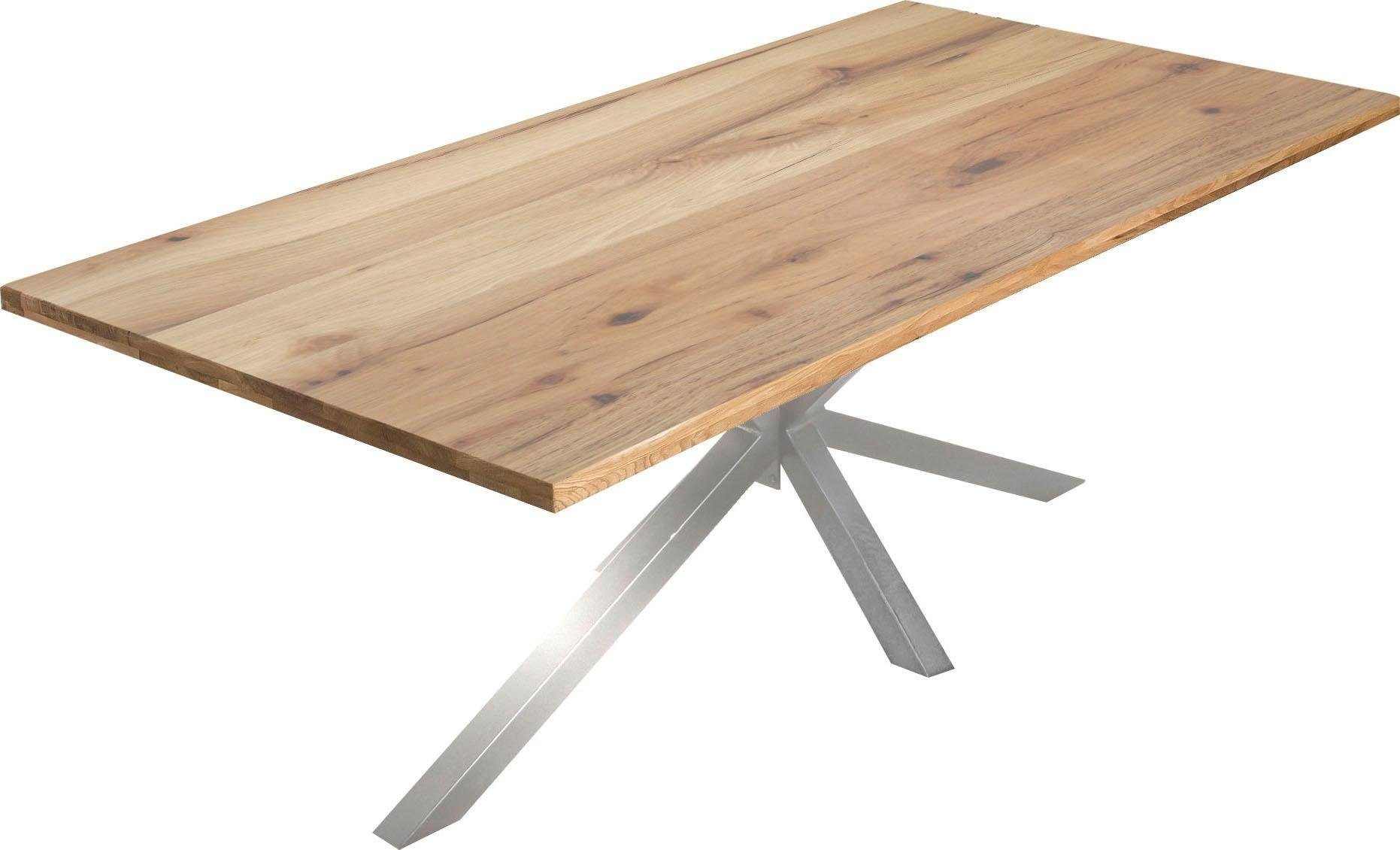 SIT Esstisch "Dakar Wildeiche natur mit Stern-Gestell aus Metall, Massivholz" Markantes Stern-Gestell trifft auf massive Wildeiche