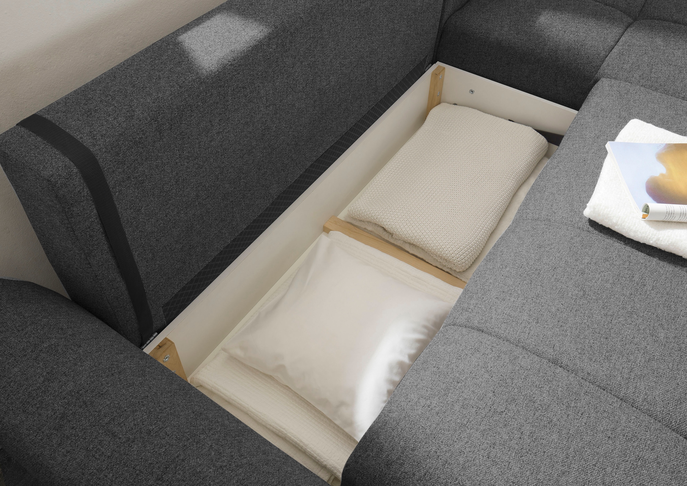 ED EXCITING DESIGN Ecksofa »Bern L-Form«, mit Bettfunktion, Bettkasten & 3 Zierkissen