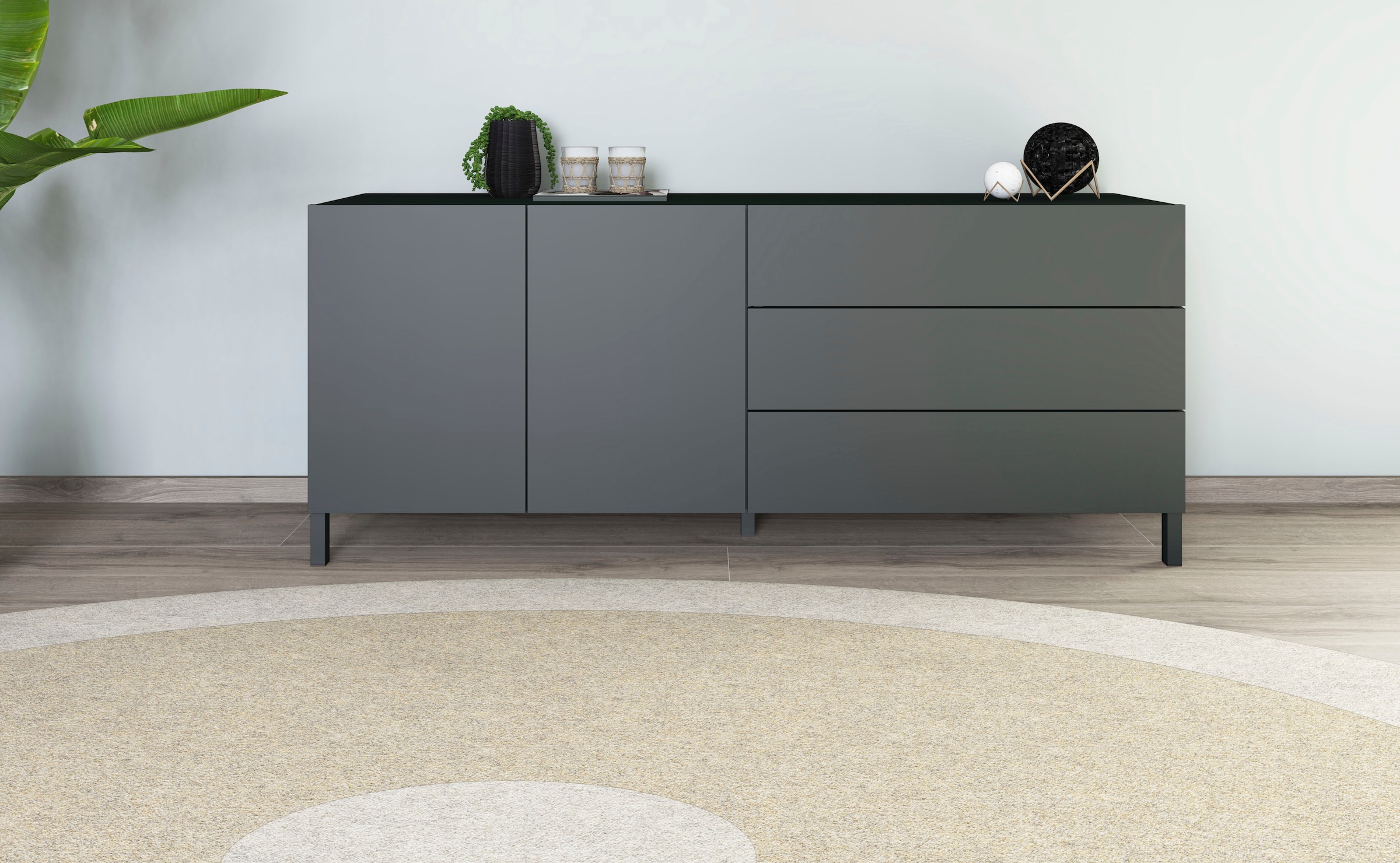 borchardt Möbel Sideboard "Sophia, Grifflos mit schwarzen Metallfüßen" günstig online kaufen