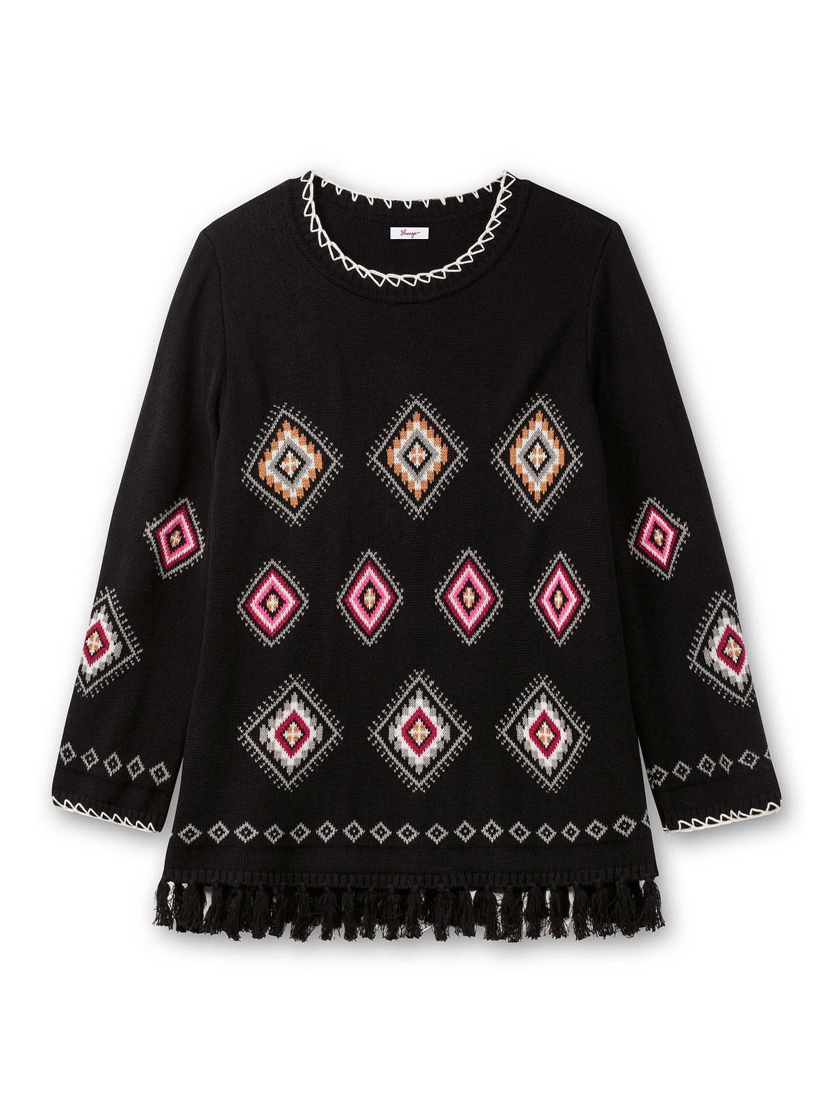 Sheego Strickpullover »Große Größen«, mit Ethnomuster und Fransen