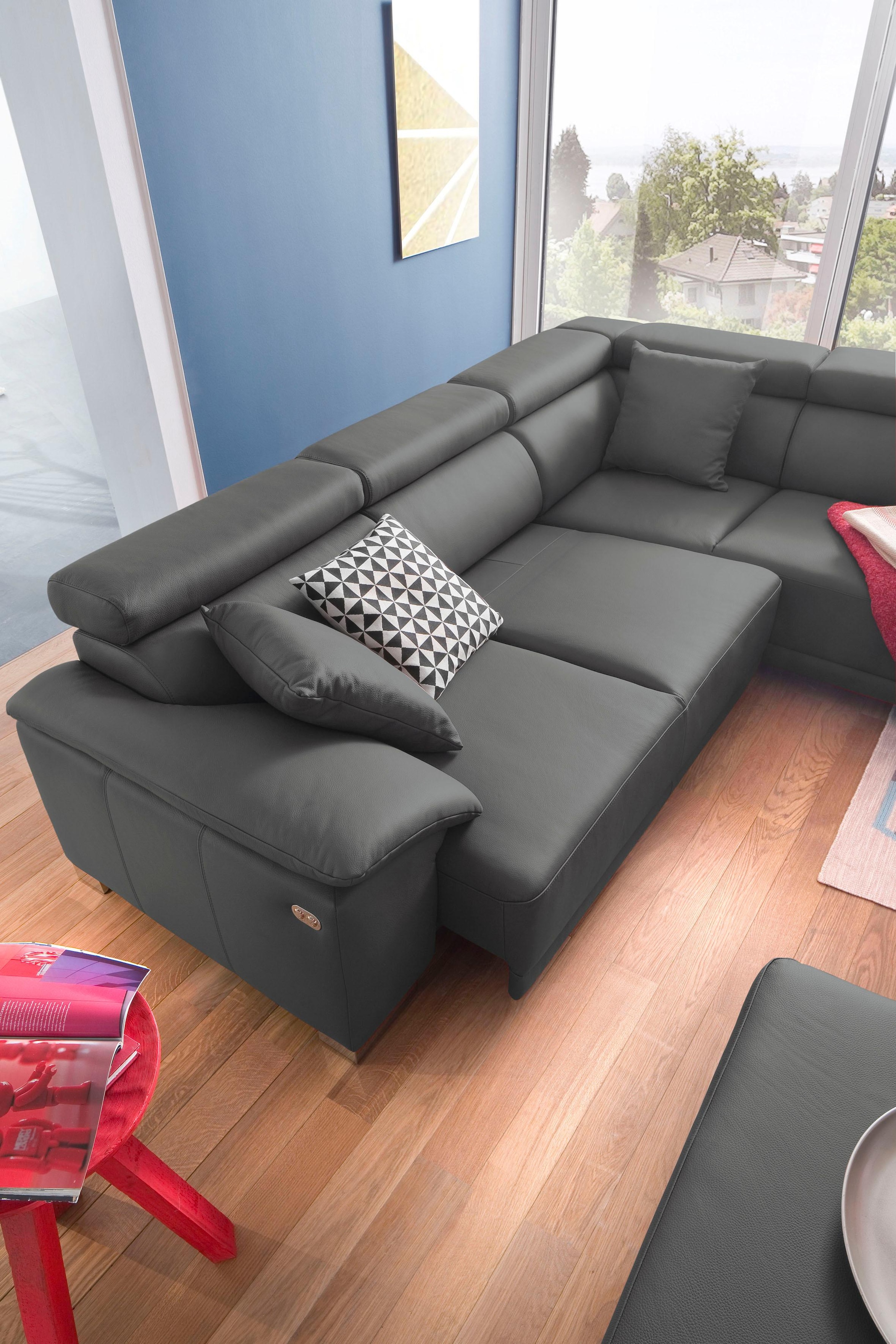3C Candy Ecksofa »Menorca modern und bequem, OTTOs Choice, L-Form«, Kopfteilverstellung, wahlweise elektronischer Sitzvorzug, in Dickleder
