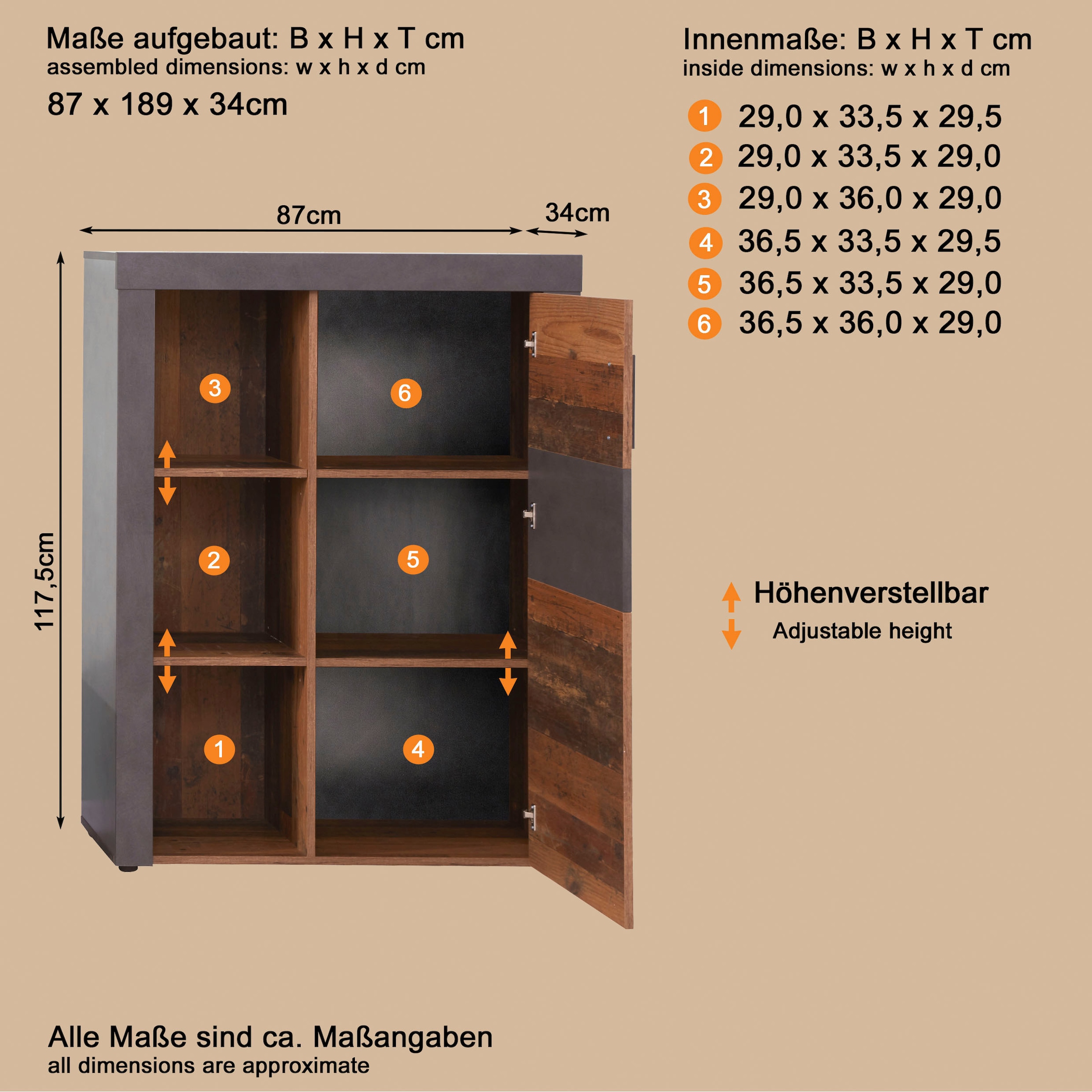 Home affaire Highboard »Ilana« Stauraumschrank mit 1 Tür & 3 Fächern - (B/T/H) 87/34/118 cm