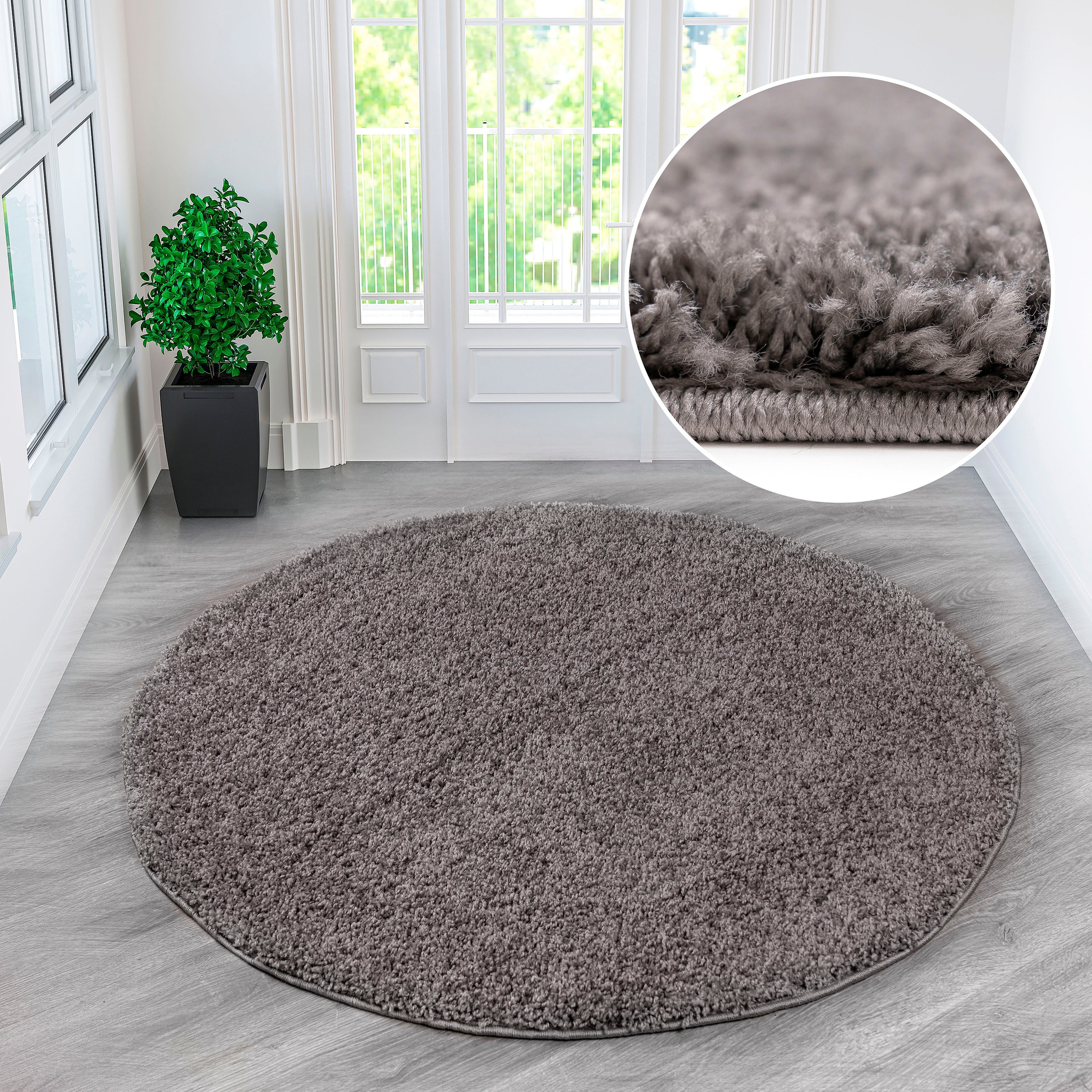 Teppich OTTO HOME "Shaggy 30" Gr. 9, grau (stone), H:30mm Ø:140cm, Kunstfaser, Teppiche, Teppich, Teppich in Uni-Farben, besonders weich und kuschelig, Wohnzimmer