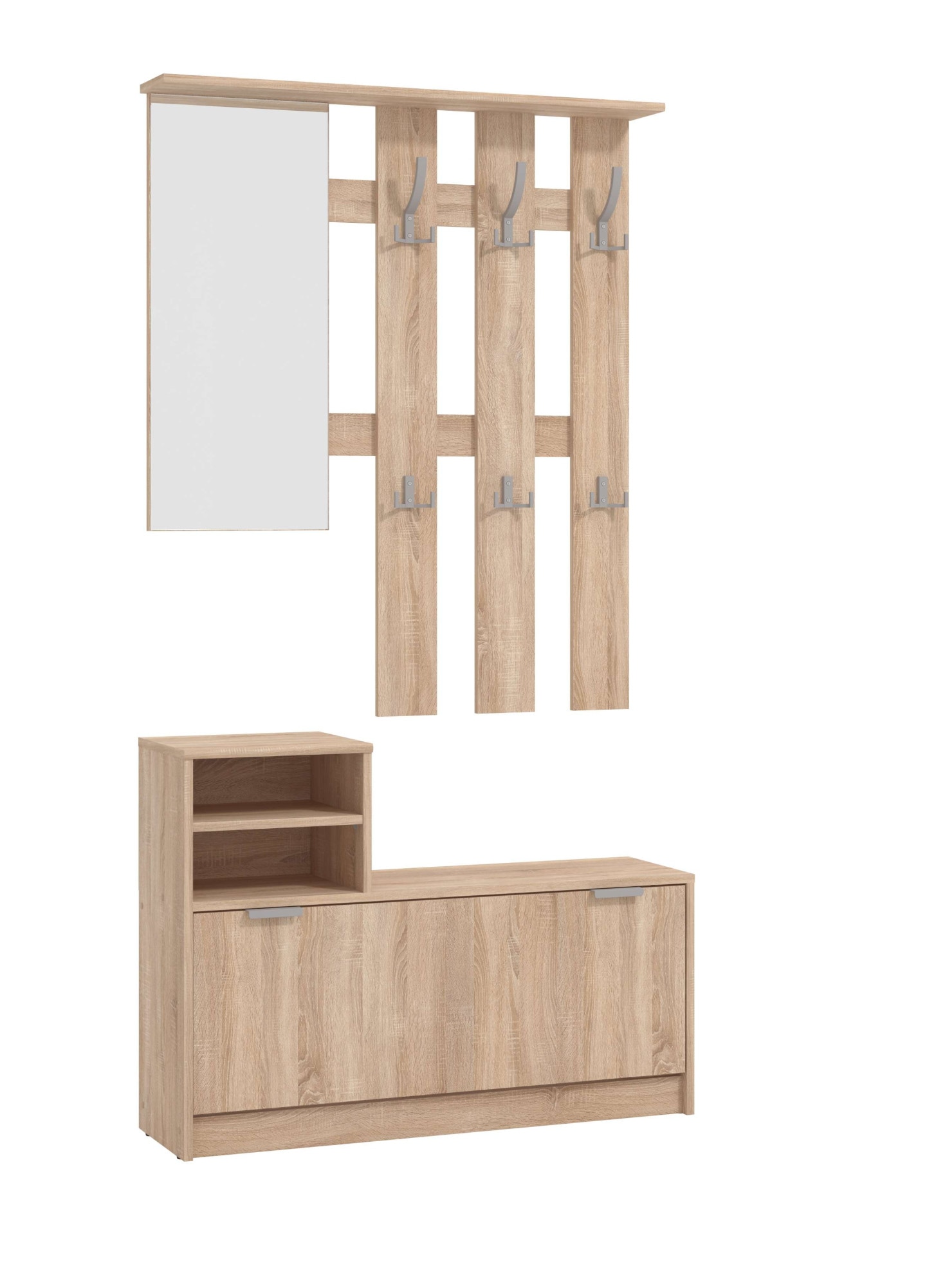 INOSIGN Garderoben-Set »Ravenna Flurgarderobe, Dielenschrank, Kompaktgarderobe, Breite 100 cm«, (Komplett-Set, 2 St.), inkl. Schuhschrank und Garderobenpaneel, mit Klapptür, Spiegel, Haken