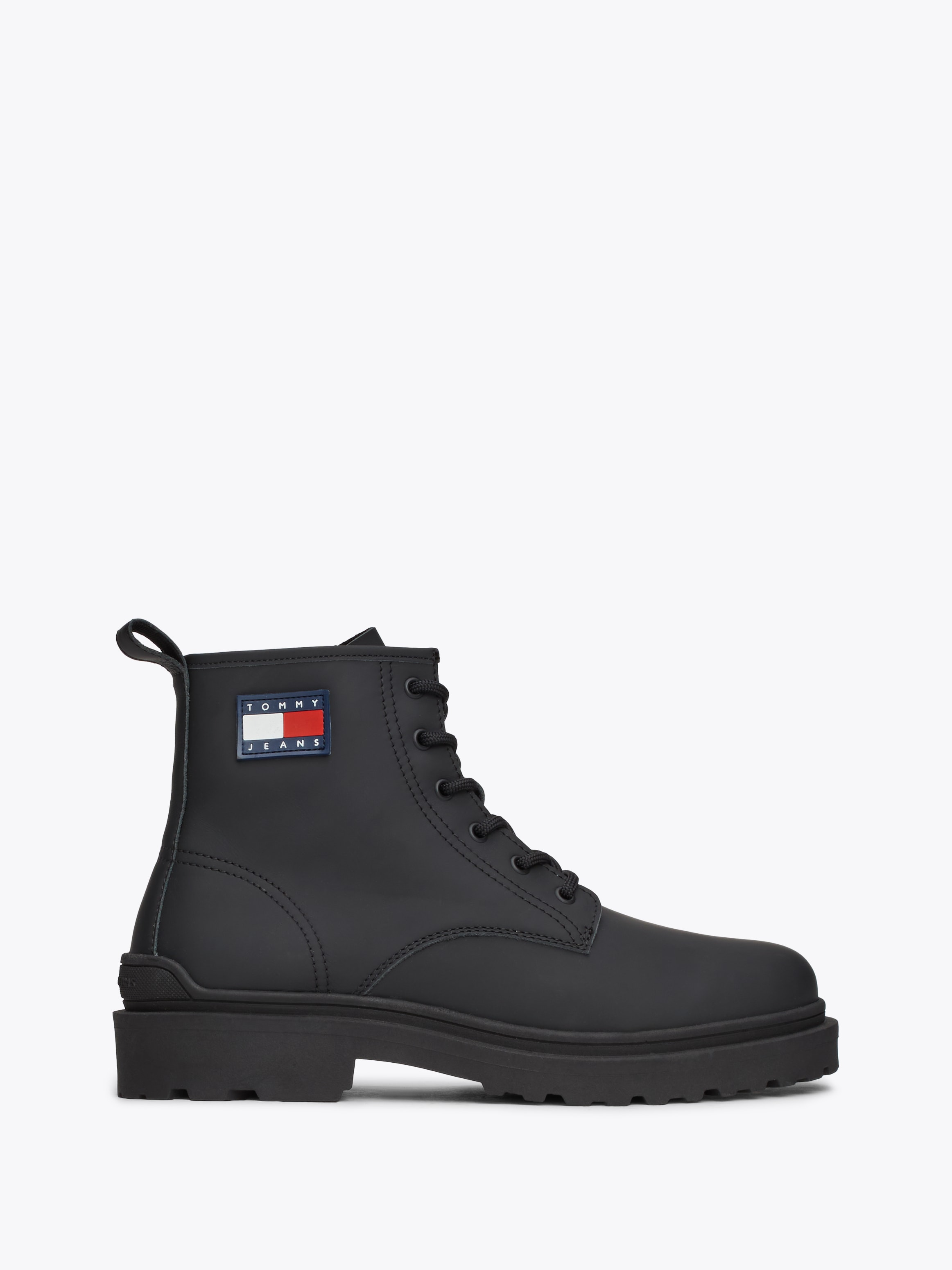 Tommy Jeans Schnürboots »TJM LEATHER LACE UP BOOT«, Blockabsatz, Schnürstiefelette mit seitlicher Logoflag