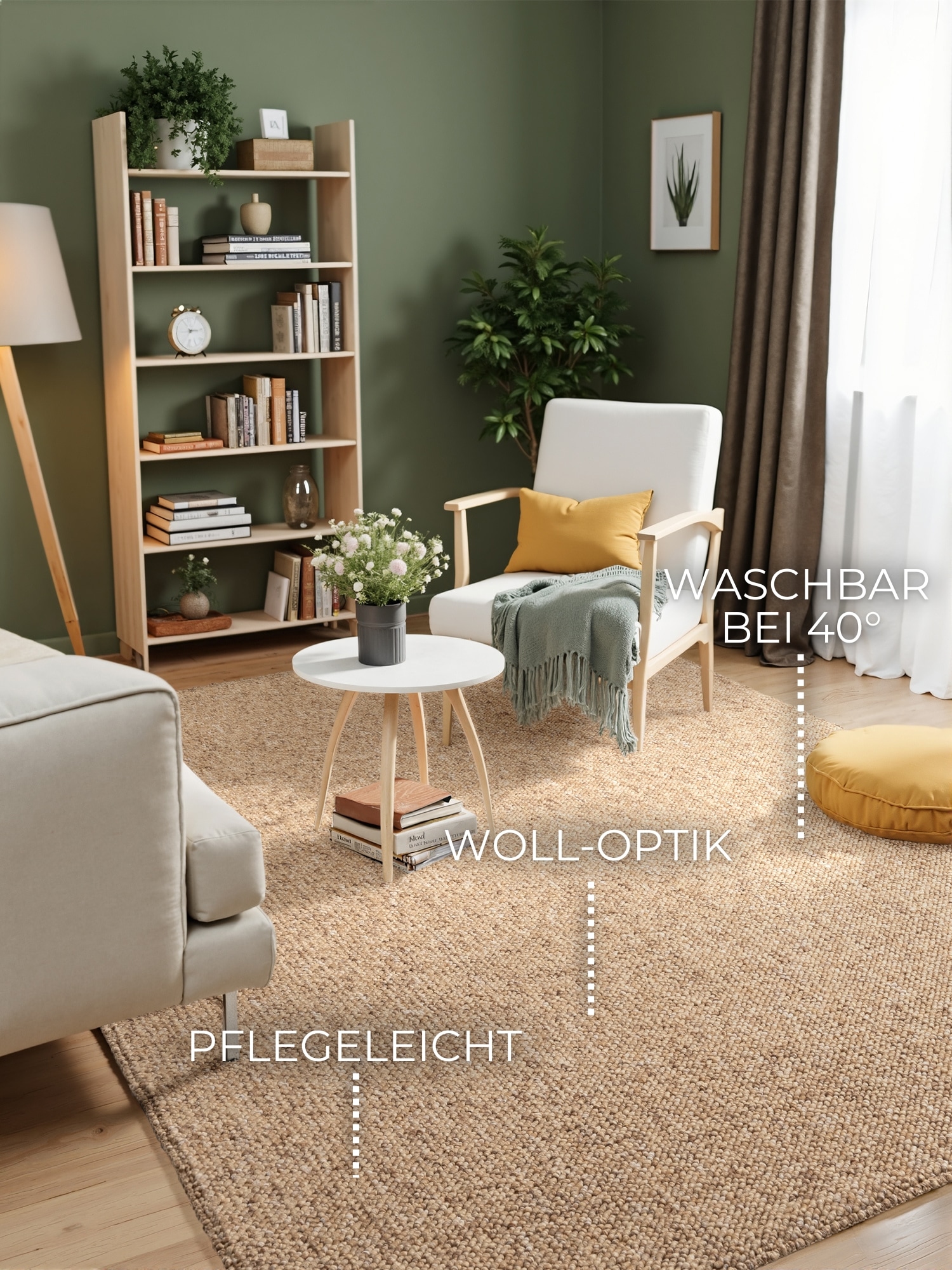 ELLE DECORATION Teppich »Rocco«, rechteckig, 10 mm Höhe, Nachhaltig, Läufer, waschbar, Wohnzimmer, Esszimmer, Woll-Optik