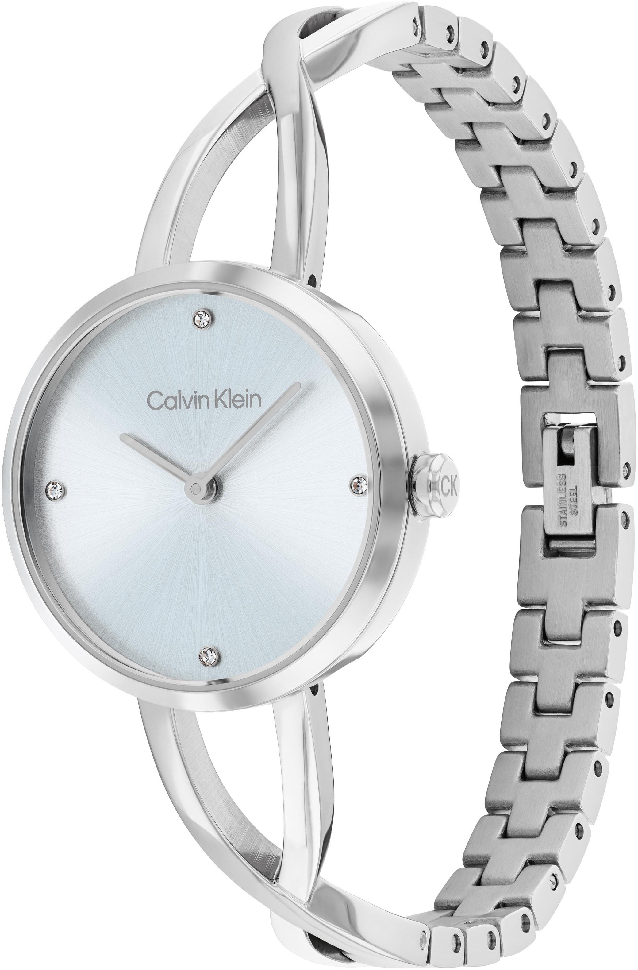 Calvin Klein Quarzuhr »Sculpted Embrace«, Armbanduhr, Damenuhr, Edelstahlarmband, analog, Glassteine