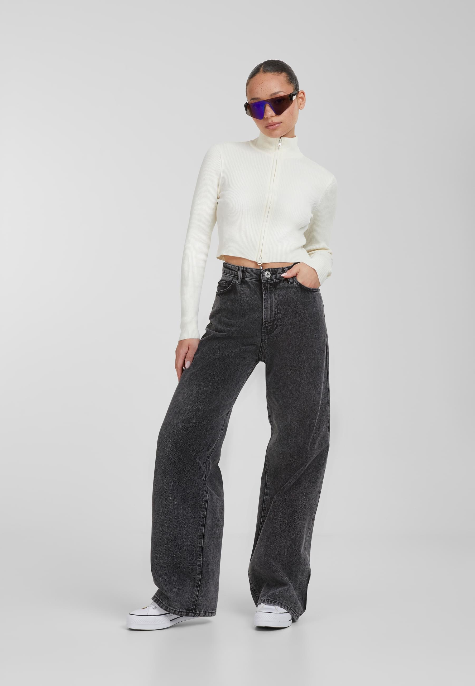 URBAN CLASSICS Cardigan »Urban Classics Damen Ladies Cropped Rib Knit Zip Cardigan«