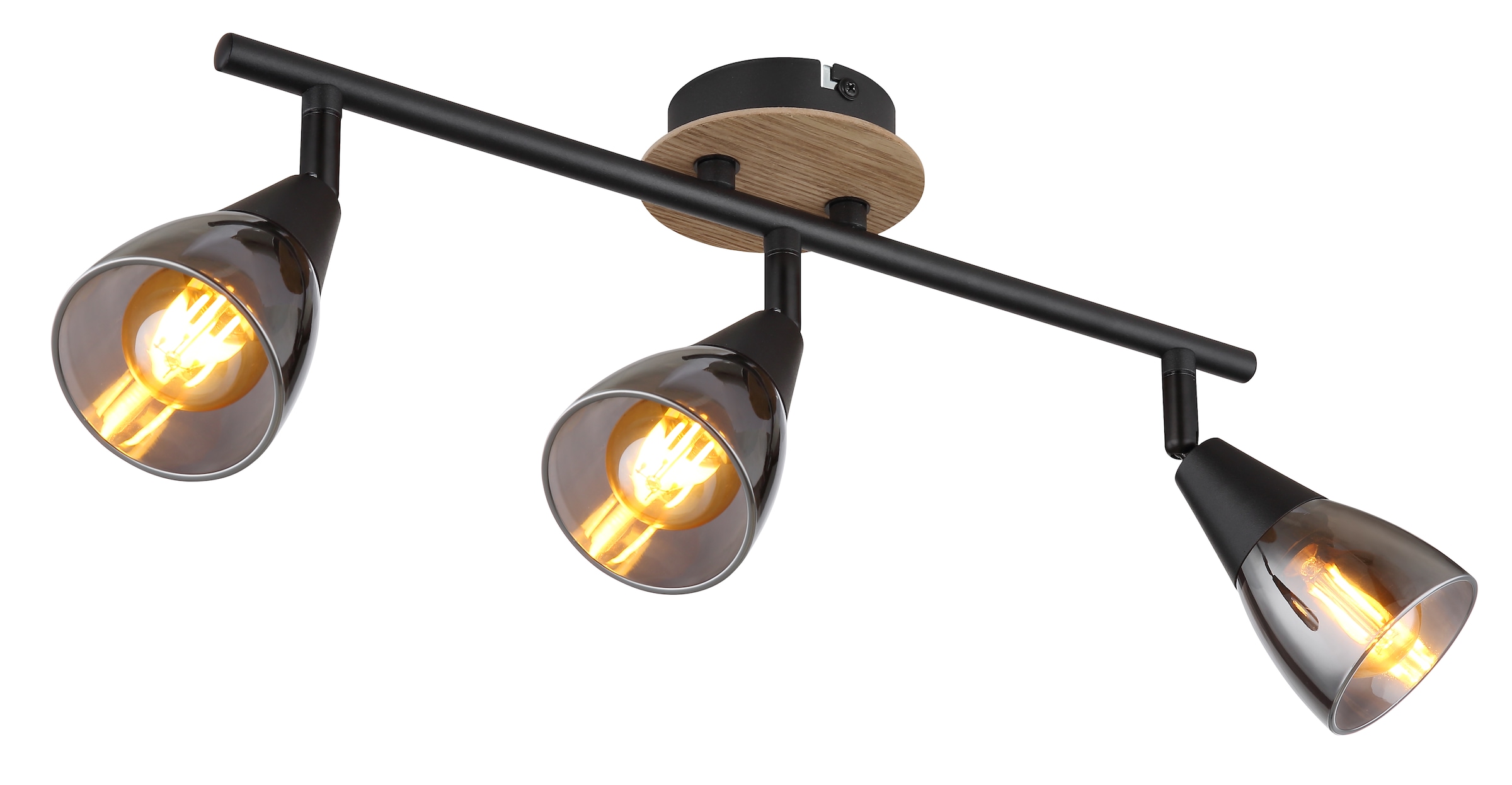 GLOBO LIGHTING Deckenstrahler »MUBBY«, Leuchtmittel E14 | ohne Leuchtmittel, Deckenspot/schwarz/Holz/Glas rauchfarben/Flur/Wohnzimmer