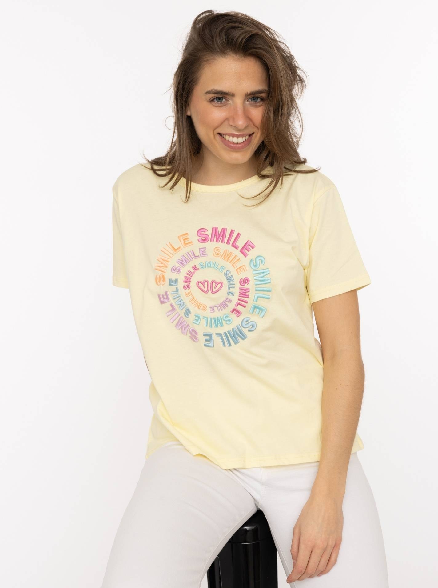 Zwillingsherz T-Shirt ""Smile"" Farbenfrohe runde Stickerei, Rundhals, kurz günstig online kaufen