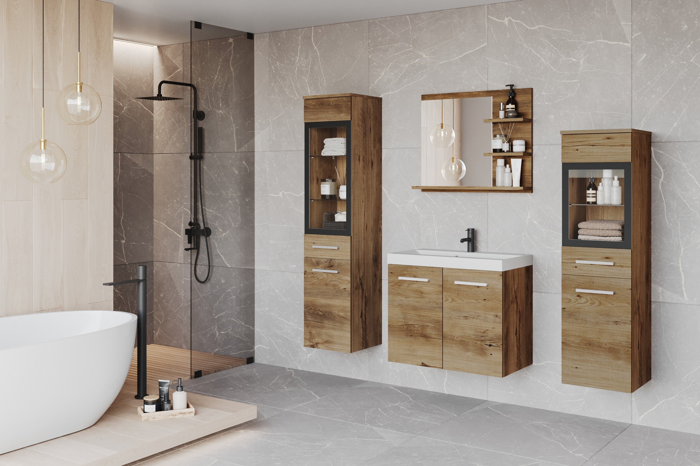 welltime Badmöbel-Set "MADRIT" Komplett-Set, mit Waschbecken, 5 Stk. tlg. günstig online kaufen