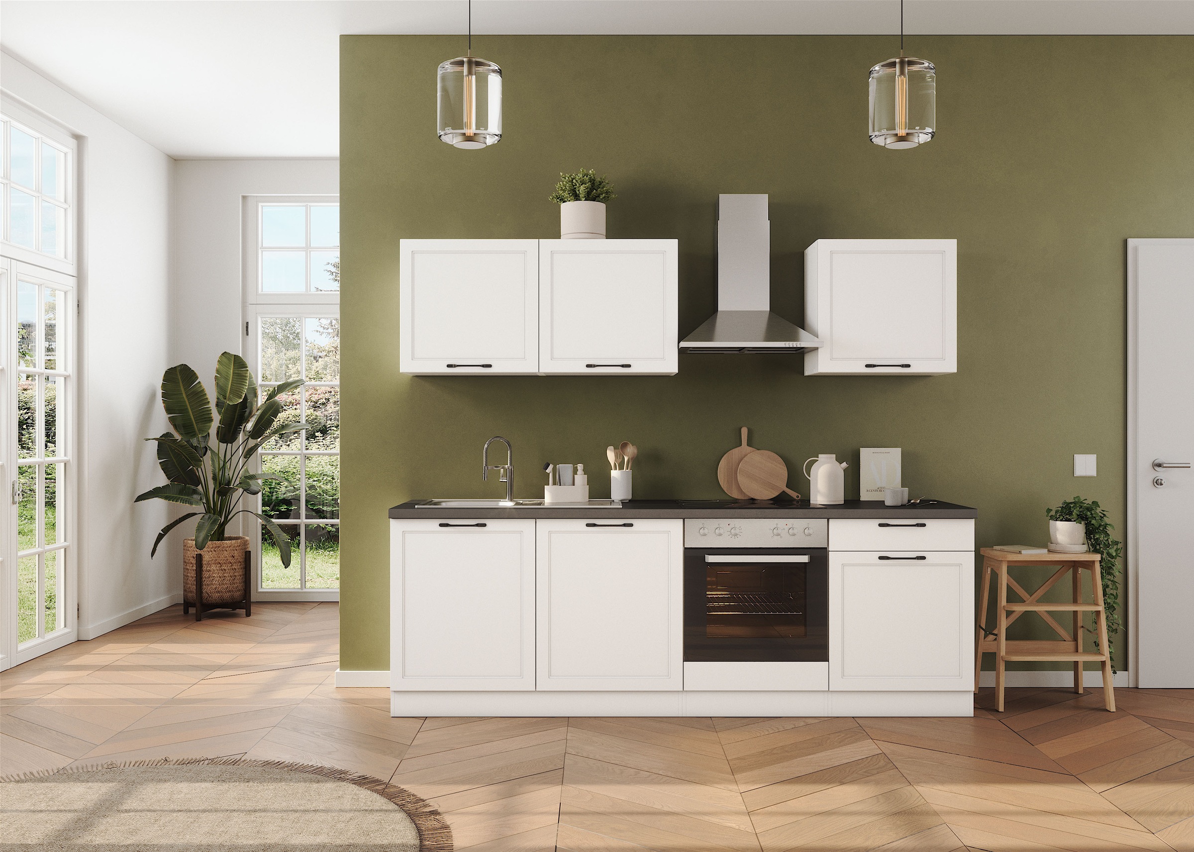 Kochstation Küchenzeile »KS-Lani, mit MDF-Fronten«, Breite 240 cm, wahlweise mit E-Geräten, Höhen-Ausgleichsfüße 0-4 cm