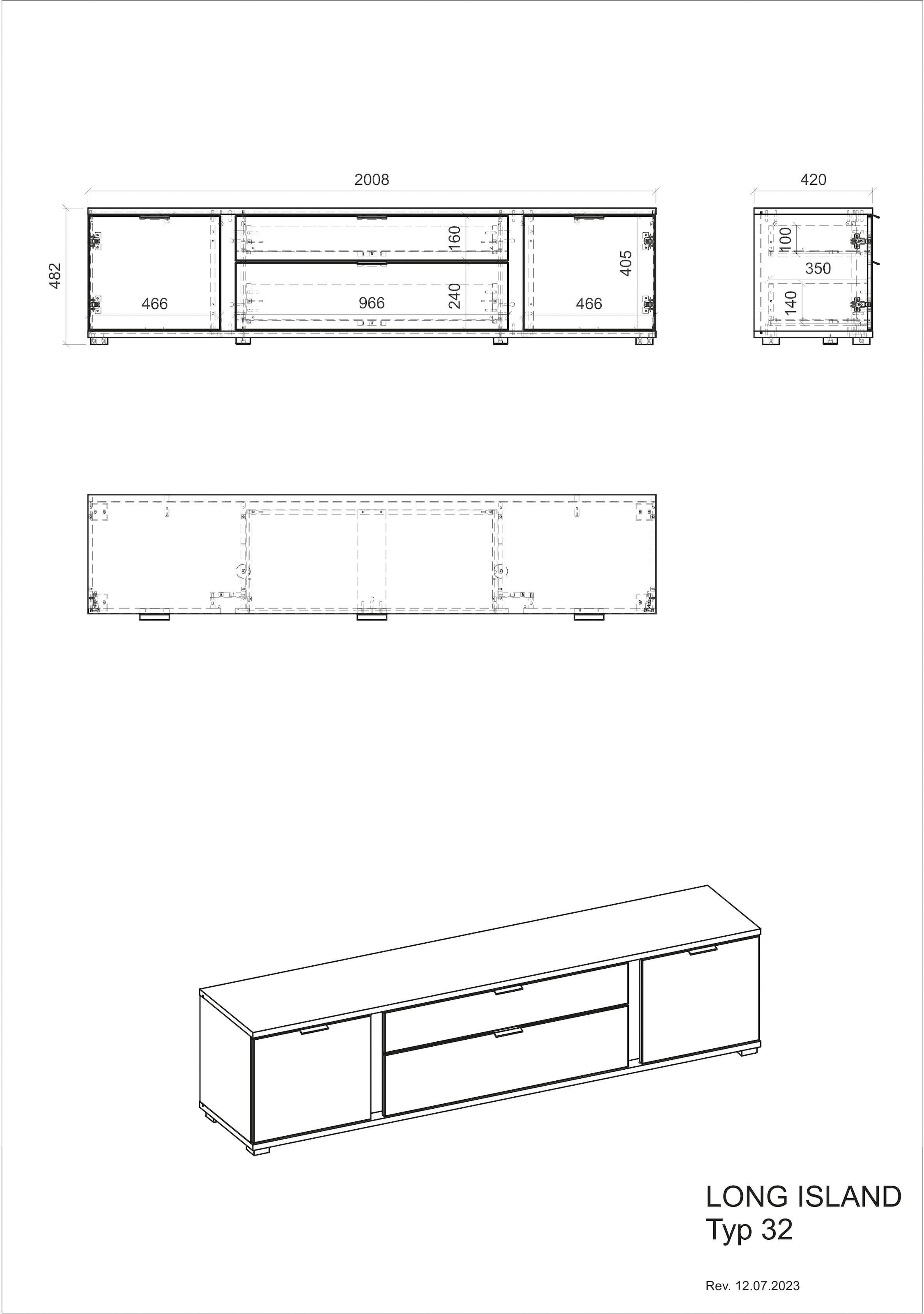 INOSIGN Lowboard »LONG ISLAND«, (1 St.), in moderner Trendfarbe,inklusive senkrechter Beleuchtung,Breite 200 cm