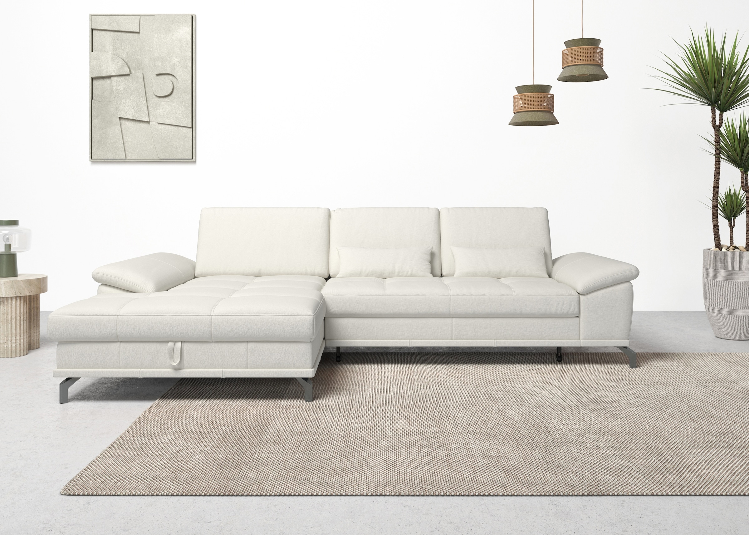 OTTO home Ecksofa "Costello L-Form, B: 301cm, Sitztiefen & Armteilverstellung, Federkern" 3 Nierenkissen, mit Schlaffunktion & Bettkasten