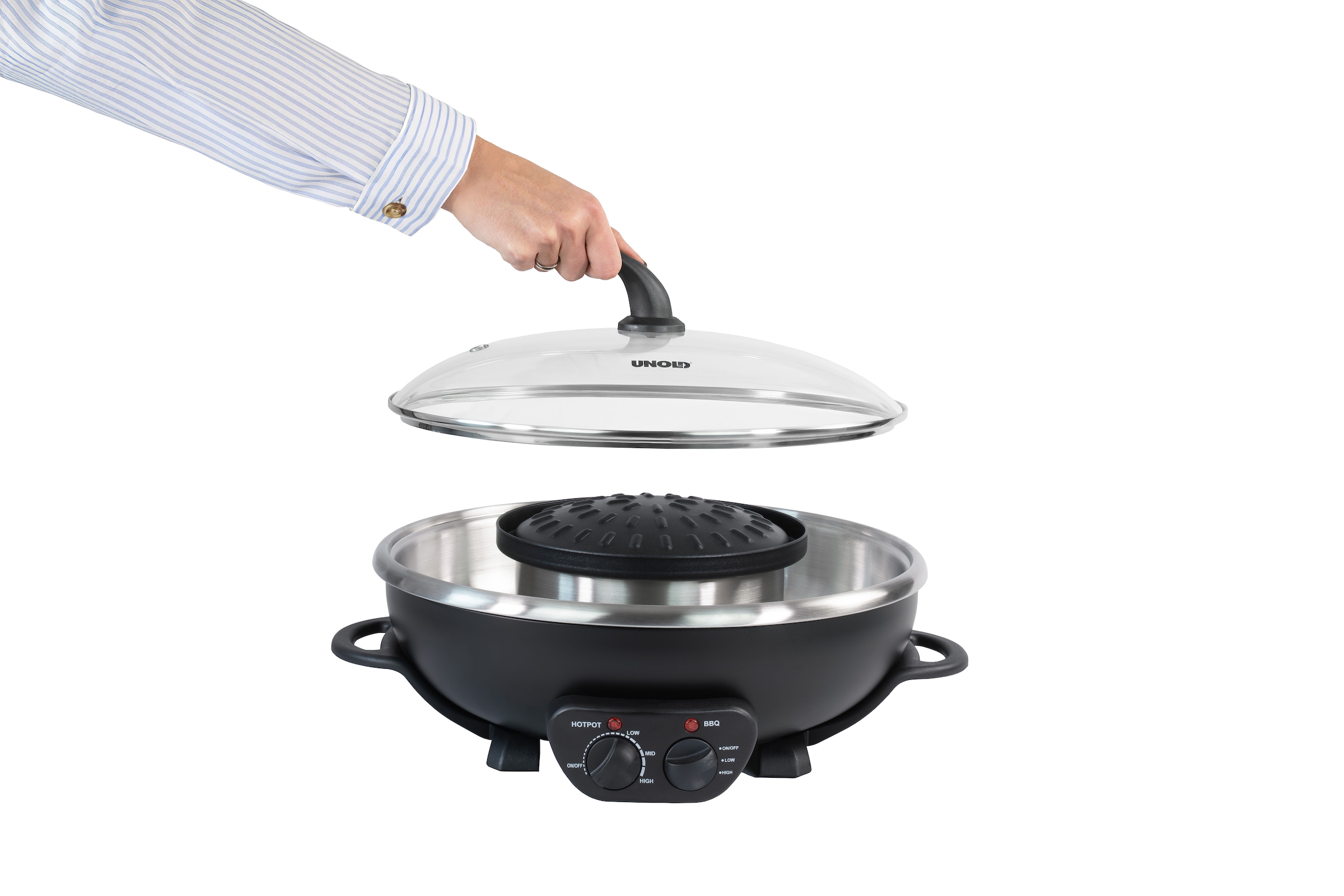 Unold Fondue »Asia Hot Pot« Genoppte Antihaft-Grillplatte, inklusive 4 Fondue-Körbchen