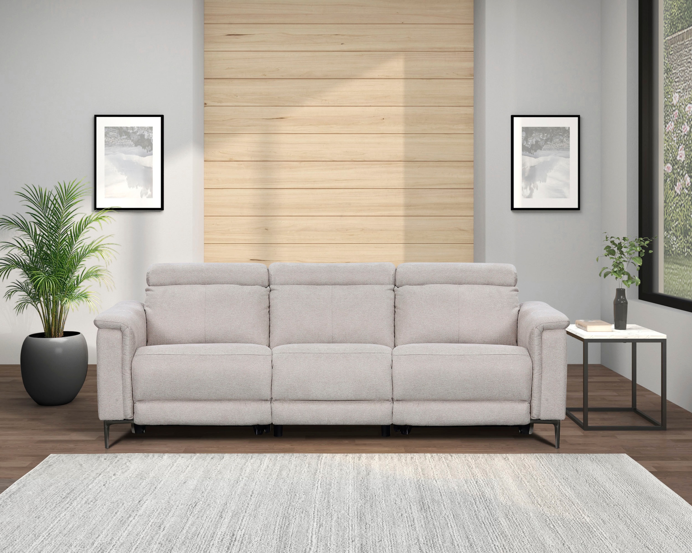 OTTO home 3-Sitzer "LUND,Struktur-Bezug, 222 cm, man. o. elektr. Relaxfunktion in 2 Sitzen" (links/rechts), USB-A bei elektrischer Ausführung, Kopfteilverstellung