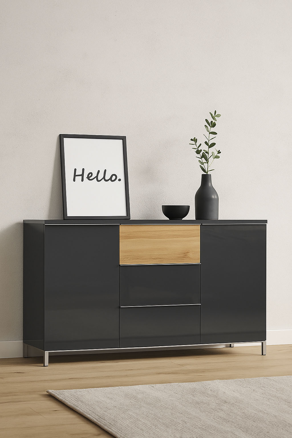 OTTO home Sideboard "Onyx, Kommode mit 3 Schubladen und 2 Türen, UV Lackierung Hochglanz" FSC-zertifizierter Holzwerkstoff, Kombikommode mit Soft-Close-Funktion, Maße (B/T/H) 152/45/88cm