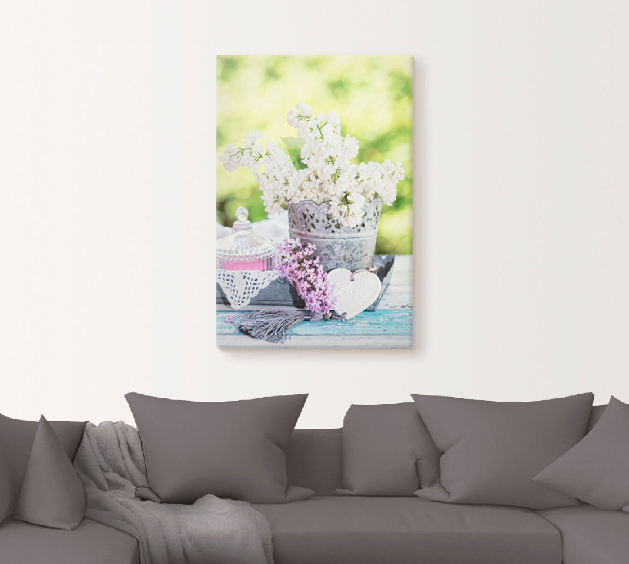 Artland Wandbild »Flieder und Shabby Chic Stillleben I«, Blumen, (1 St.), als Leinwandbild, Poster, Wandaufkleber in verschied. Größen