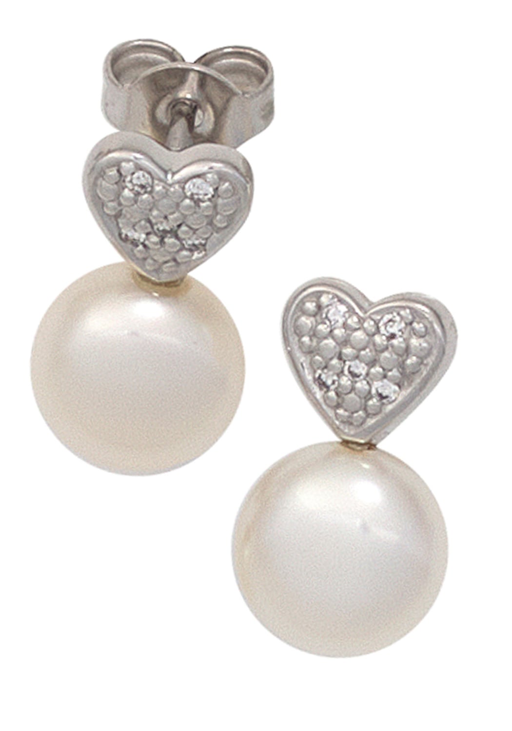 JOBO Perlenohrringe »Herz-Ohrringe mit 2 Perlen und 10 Diamanten«, 585 Weißgold