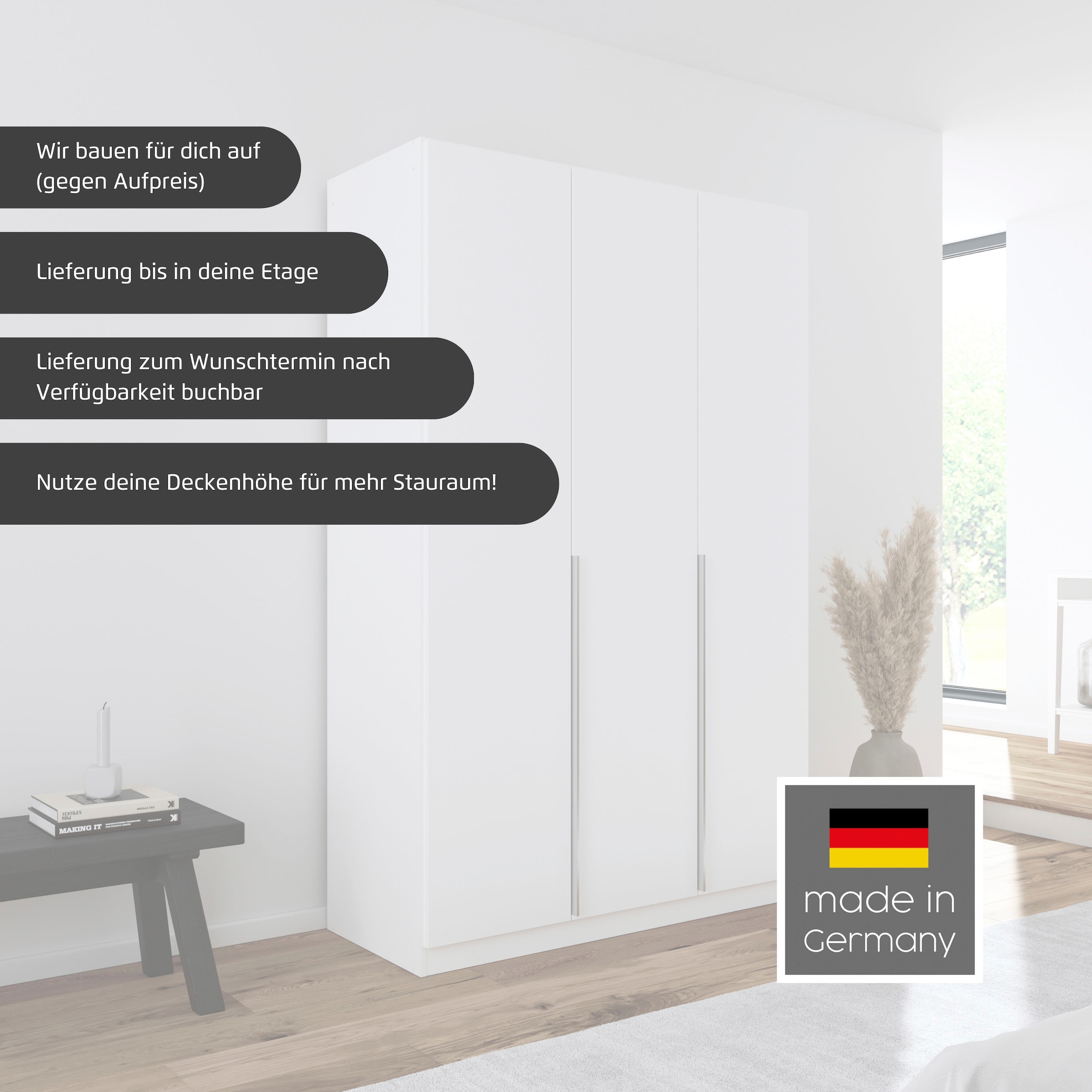 rauch Drehtürenschrank »Kleiderschrank Schrank Garderobe AGORDO mit Dekor- oder Hochglanzfront«, (in zwei Griff-Farben), durchdachte Innenausstattung, in 6 Breiten und 2 Höhen MADE IN GERMANY