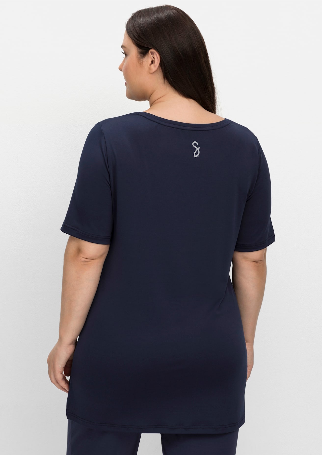 Longshirt SHEEGO "Longshirt", Damen, Gr. 48/50, blau (marine), 90% Polyester, 10% Elasthan, unifarben, Rundhals, Shirts Longshirt 2