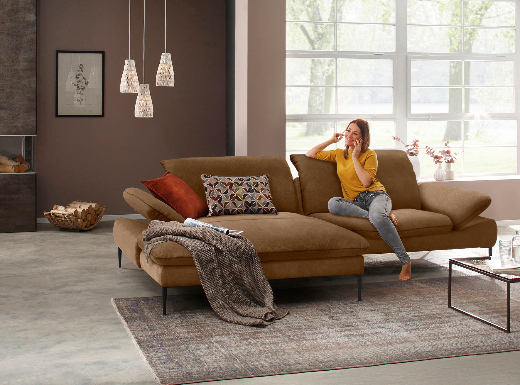 W.SCHILLIG Ecksofa »enjoy&MORE, Designsofa, elegant und bequem, L-Form«, Sitztiefenverstellung, Füße schwarz pulverbeschichtet, Breite 294 cm