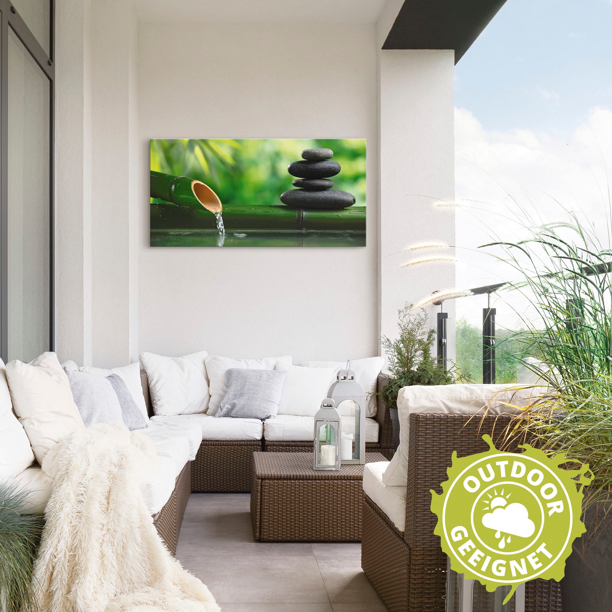 Artland Wandbild »Bambusbrunnen und Zen-Stein«, Zen, (1 St.), als Alubild, Outdoorbild, Leinwandbild, Poster, Wandaufkleber