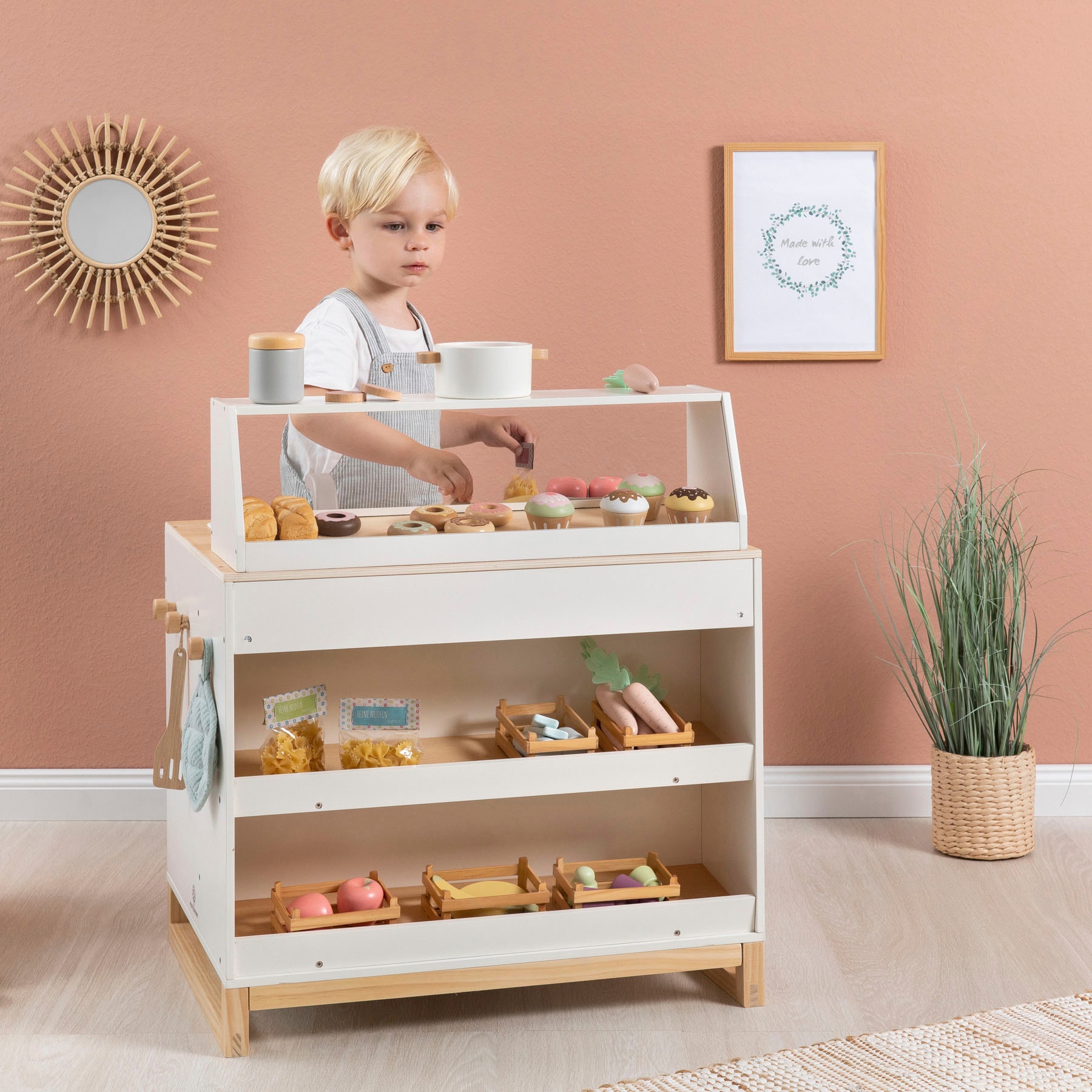 MUSTERKIND® Spielküche »Prunus, weiß/natur«, FSC®-Holz aus gewissenhaft bewirtschafteten Wäldern