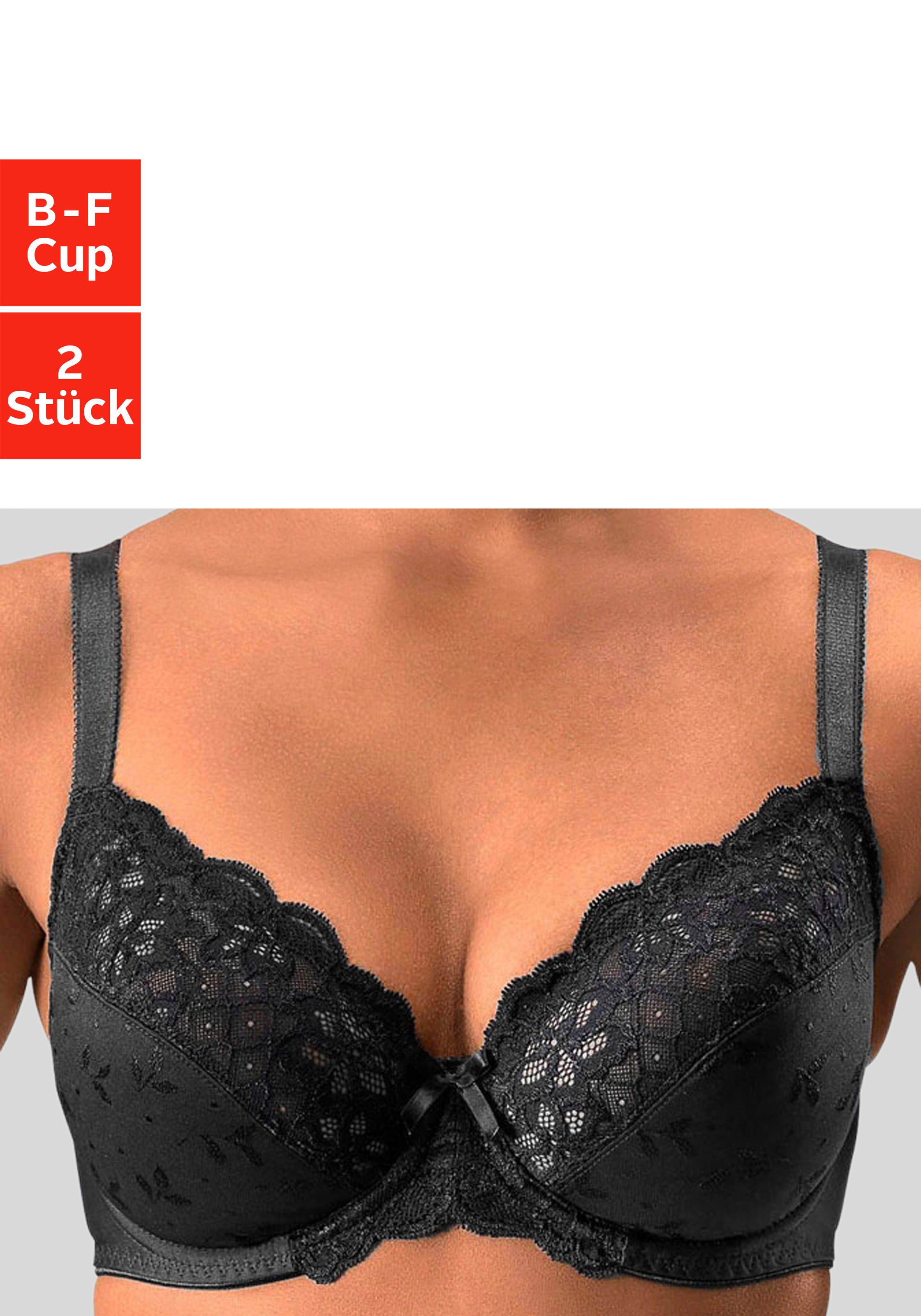 1 Damen Bügel-BH, Gr. 80, schwarz, Spitze, Obermaterial: 90% Polyamid, 10% Elasthan, BHs, mit elastischer Spitze, Dessous