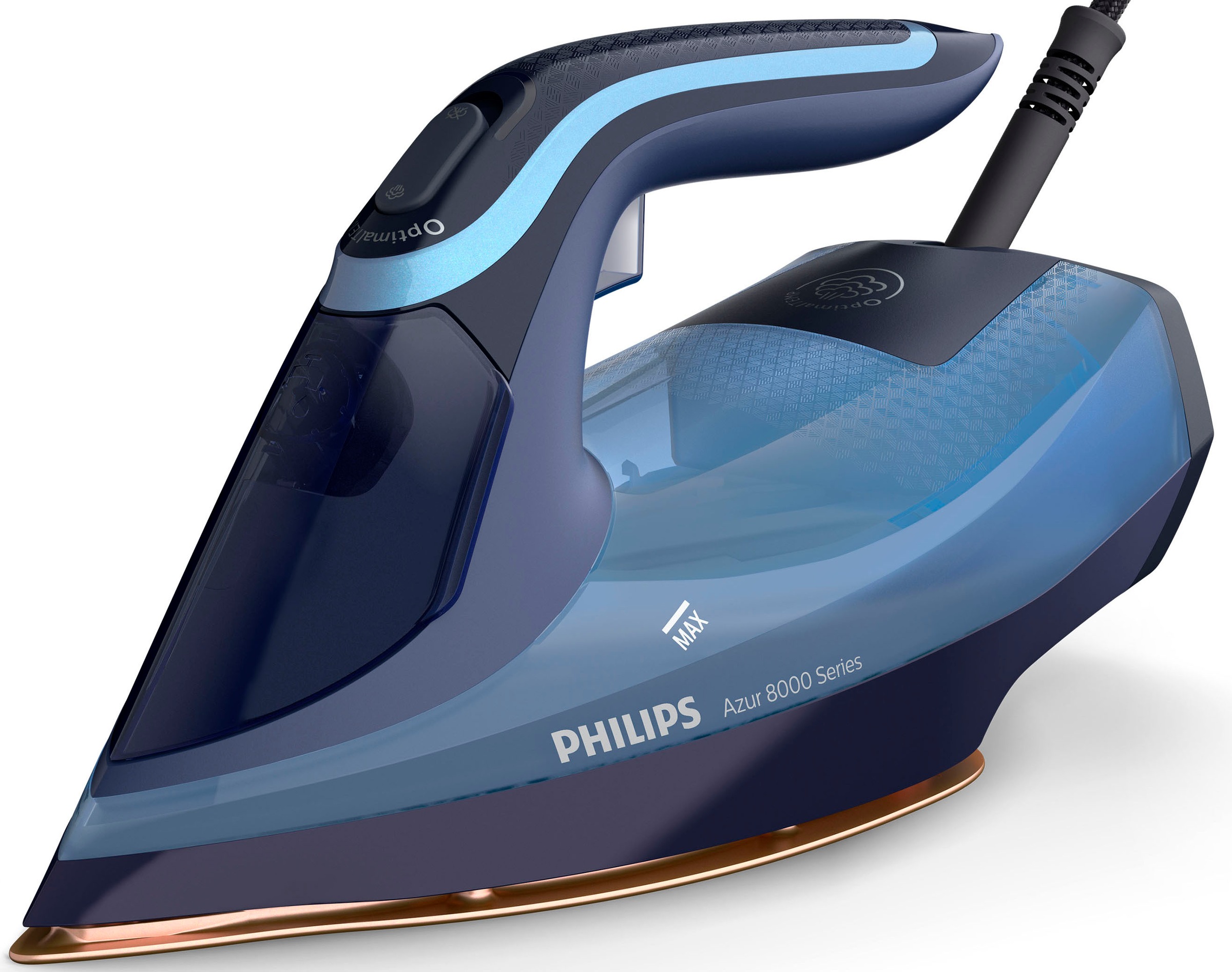 PHILIPS Dampfbügeleisen "DST8020/20 8000 Series", B:31,7cm H:13,4cm T:15,8cm, blau, Bügeleisen, SteamGlide Elite Kupfer Bügelsohle, 300 ml