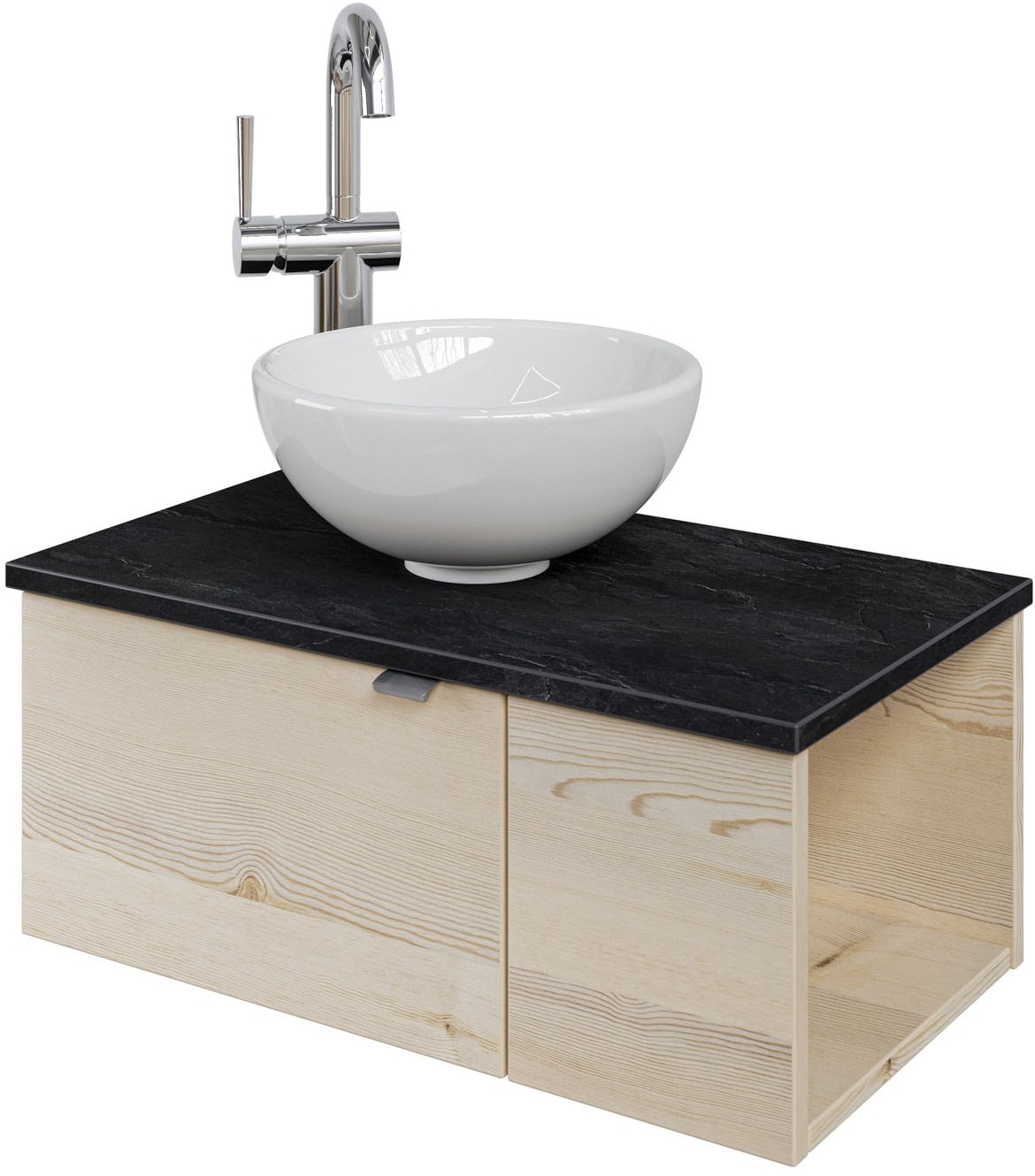 Saphir Waschtisch "Serie 6915 Waschschale mit Unterschrank für Gästebad, Gäste WC", 61 cm mit Keramik-Aufsatzbecken, 2 T