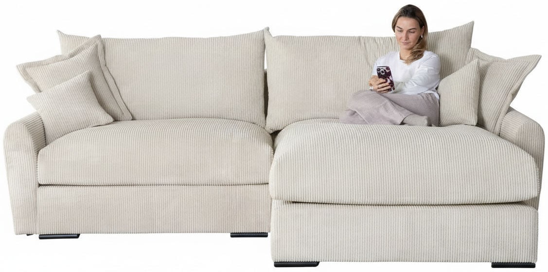 Home affaire Ecksofa »Finca XXL L-Form, Breite 247 cm« Mega-Sofa, Cord oder Chenille-Struktur, mit Federkern & 4 Zierkissen