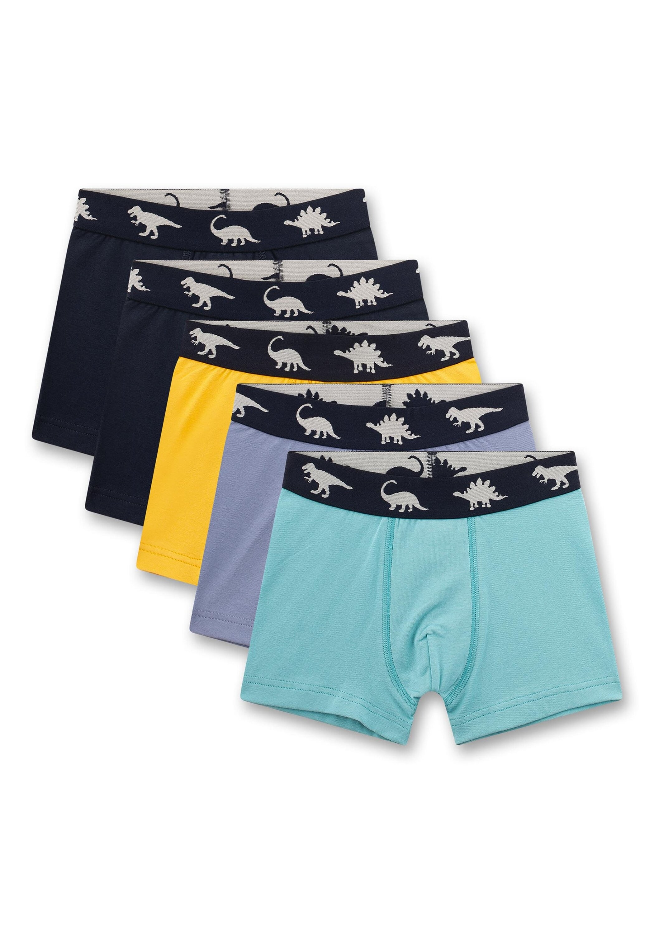 Boxershorts SANETTA "Boxershort 5er Pack", Kinder, Gr. 104, bunt (gelb, blau), Obermaterial: 95% Baumwolle CO. 5% Elasthan EL., Unterhosen