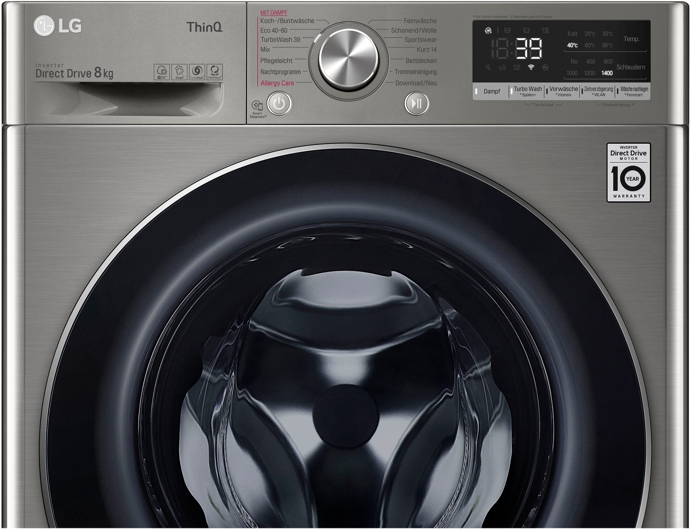 LG Waschmaschine, V708P2PA, BAUR Waschen 39 | - 1400 Minuten TurboWash® kaufen in online U/min, nur kg, 8