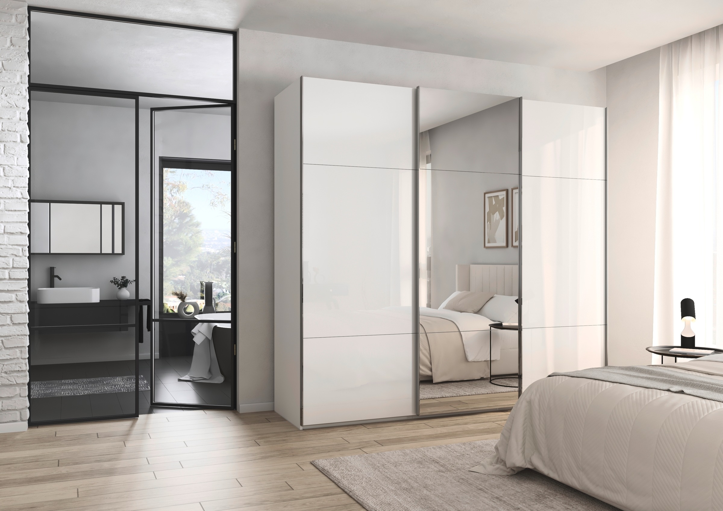 rauch Schwebetürenschrank »Kleiderschrank Schrank Garderobe Schlafzimmerschrank CONTIDO«, (in 3 verschiedenen Ausstattungen BASIC/CLASSIC/PREMIUM), aus hochwertigem Material in 6 Breiten 2 Griff-Farben MADE IN GERMANY