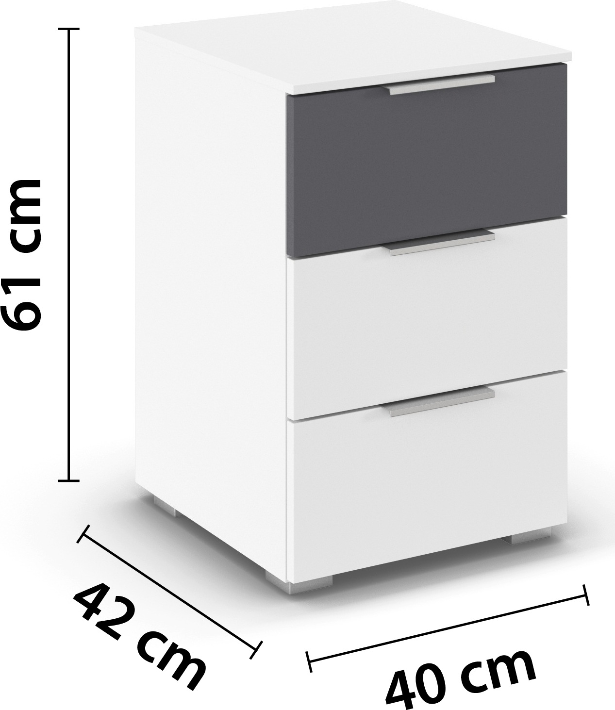 rauch Nachtkommode »Nachttisch Nachtkonsole Nachtschrank ASTANA« Breite 40 cm / Höhe 61 cm,  mit 3 geräumigen Schubladen, Kantengriff in Alufarben MADE IN GERMANY