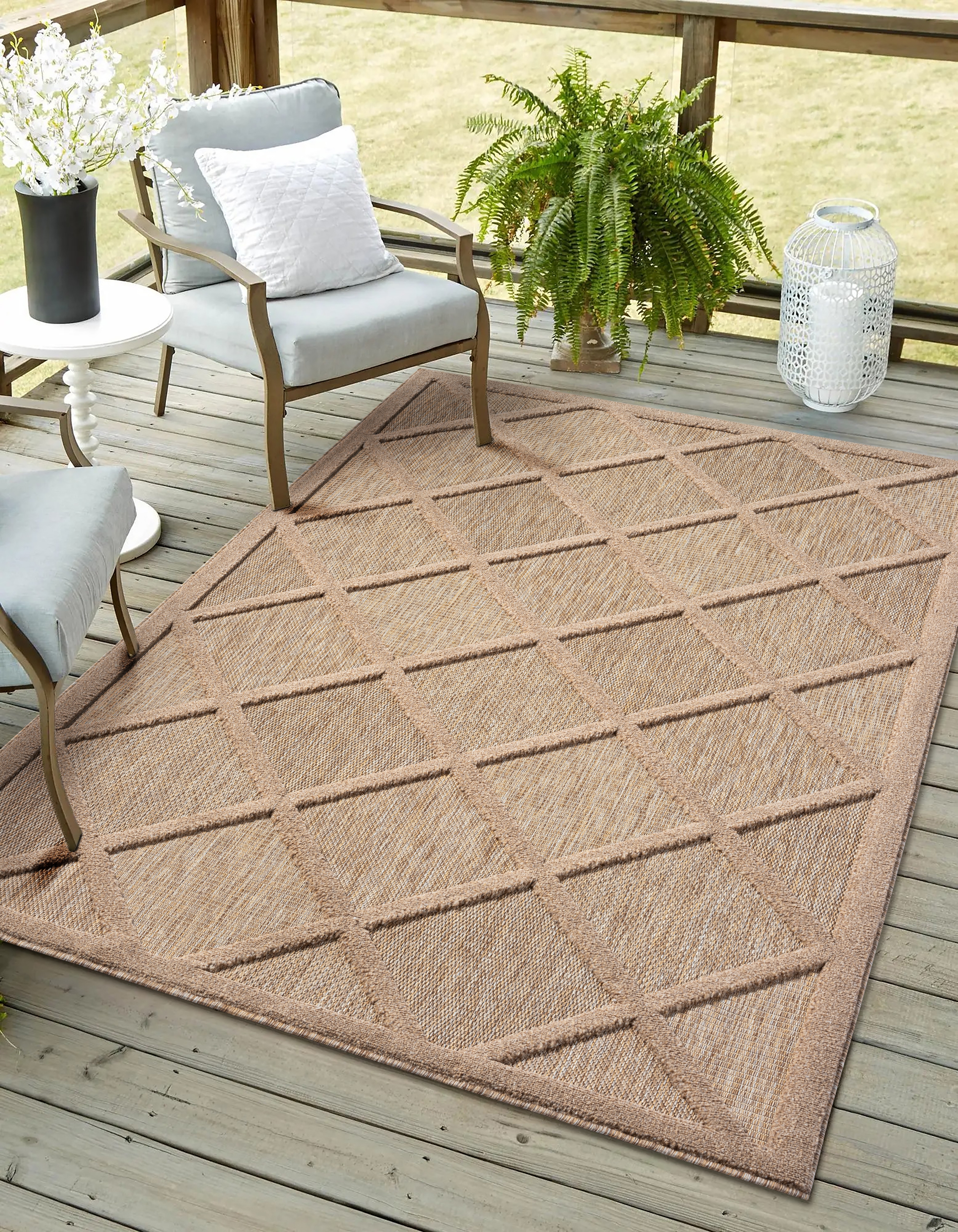 Myflair Möbel & Accessoires Outdoorteppich "Amara, LAGERRÄUMUNG" rechteckig 8 mm Höhe Uni Farben, Hoch-Tief Effekt, Outdoor geeignet, Balkon, Terrasse