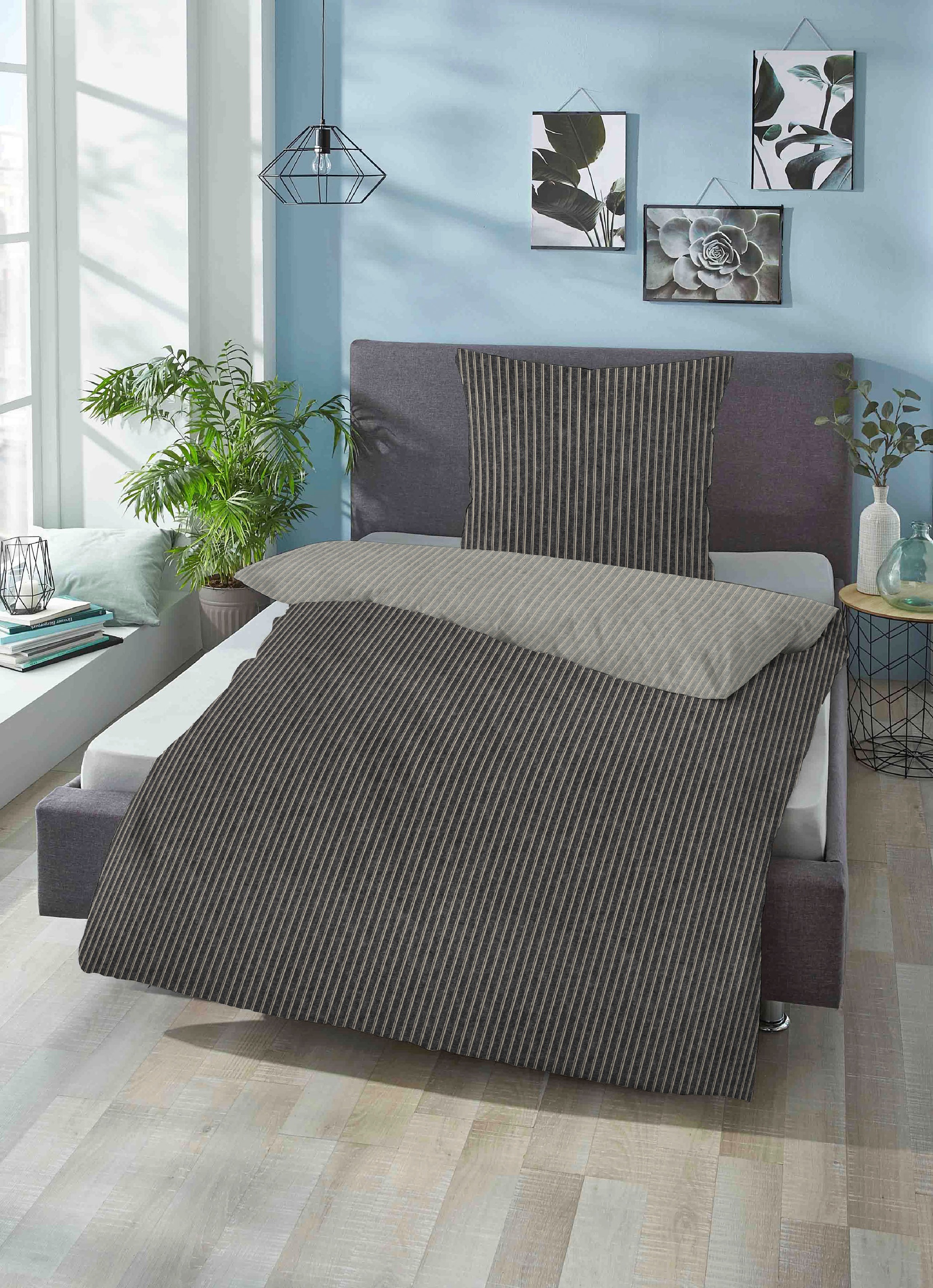 Biberna Wendebettwäsche "Tillmann" 2 Stk. kuschelig warm im Winter, gestrei günstig online kaufen