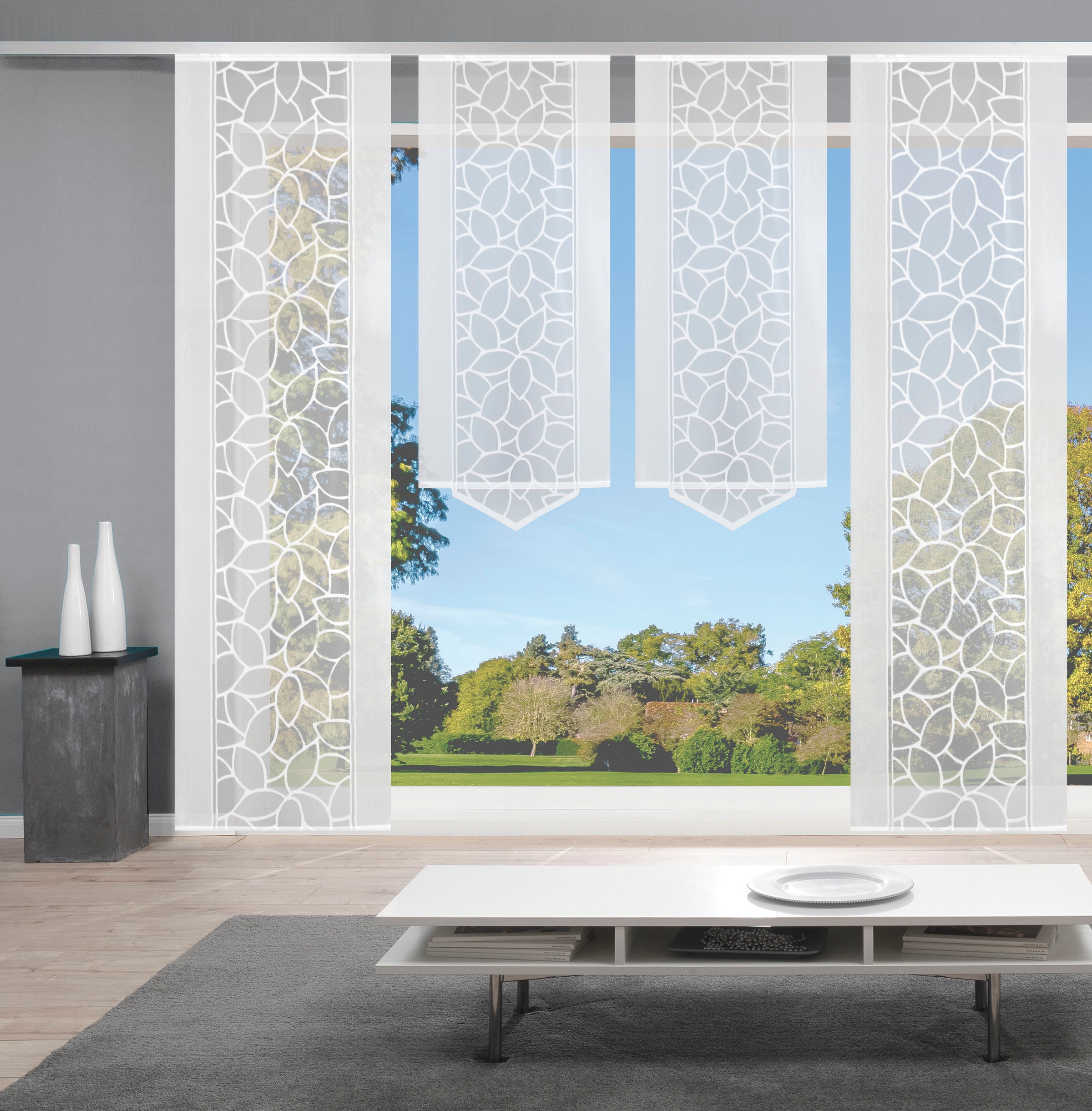 HOME WOHNIDEEN Schiebegardine "JENNA" Klettband 4 Stk. tlg. Schiebevorhang Jacquard Set