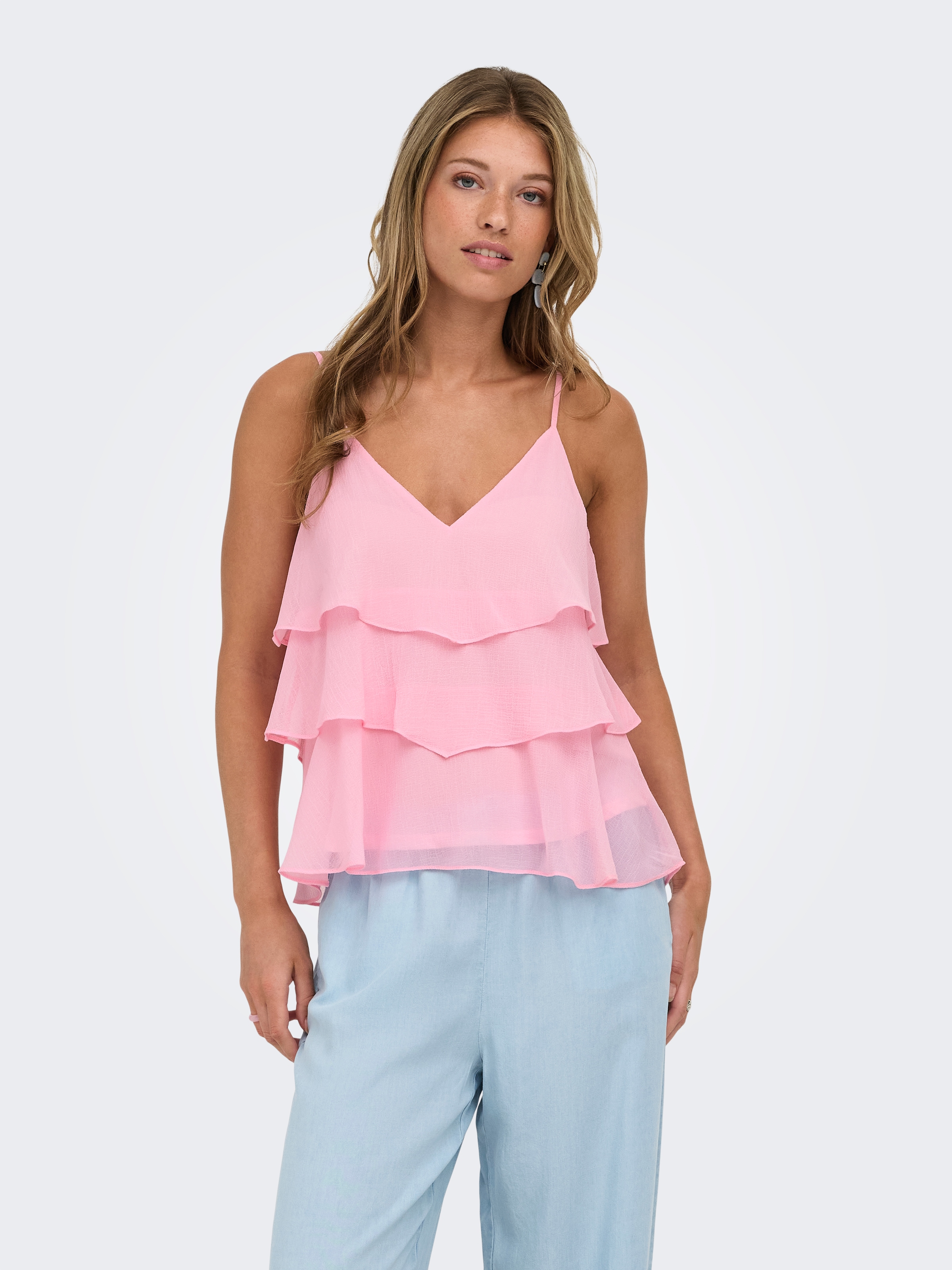 ONLY Trägertop "ONLLINN LIFE FLOUNCE SINGLET WVN NOOS" Kunstfaser, regular fit