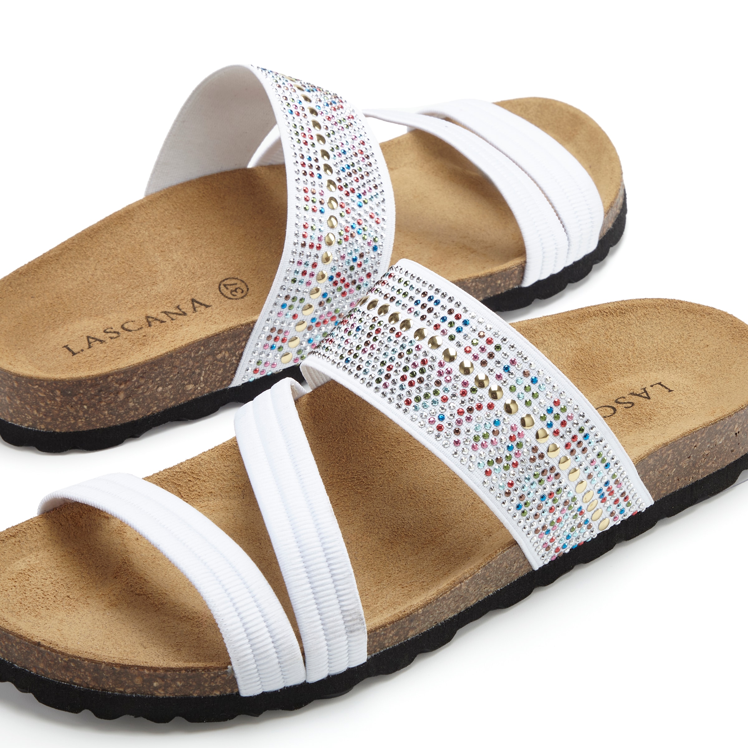 LASCANA Pantolette »Mule, Sandale, offener Schuh, Sommerschuh,«  mit Komfortkorkfußbett aus Leder und elastischen Riemen