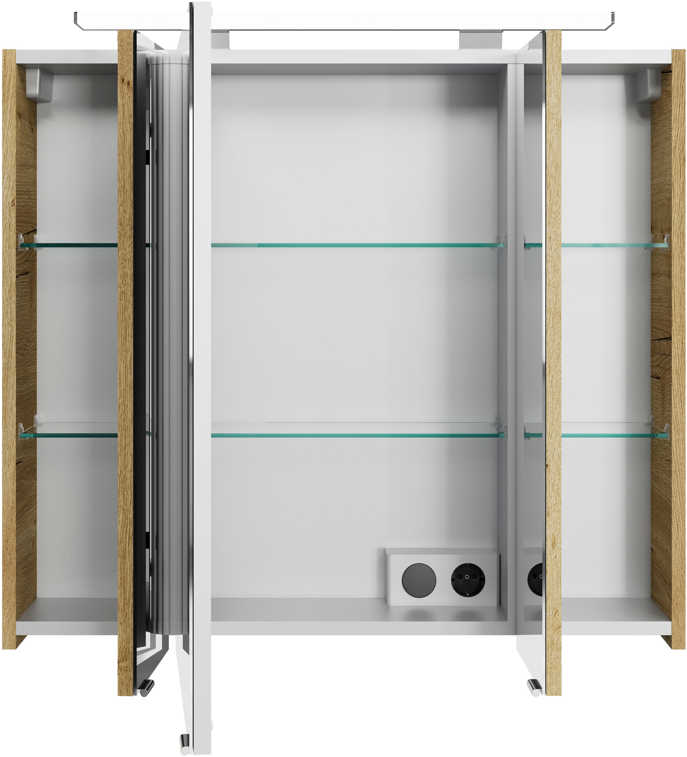 Saphir Badezimmerspiegelschrank »Serie 4010 Badezimmer-Spiegelschrank inkl. LED-Aufsatzleuchte«, Badschrank 80 cm breit, 3 Türen, 6 Glas-Einlegeböden, inkl Türdämpfer