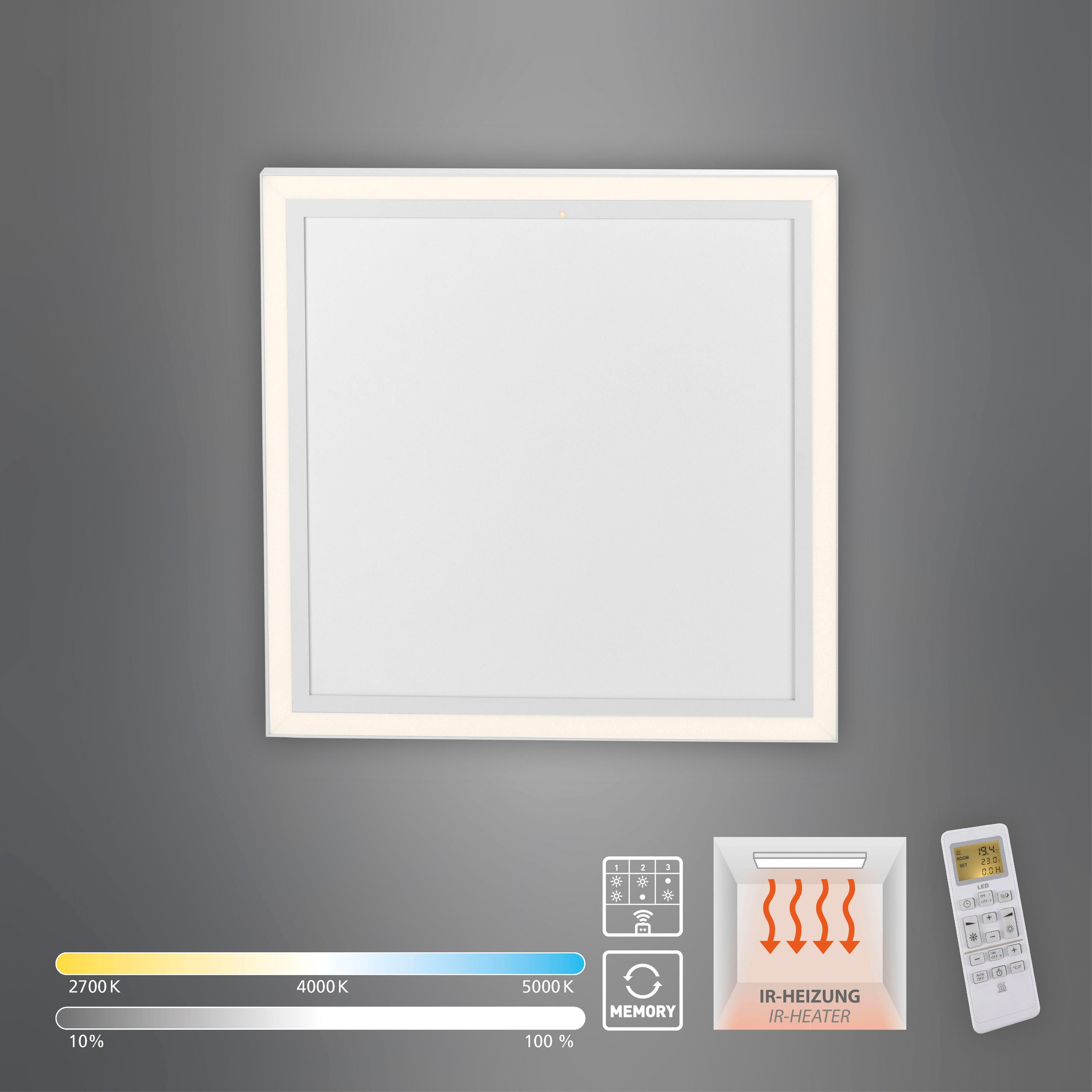 JUST LIGHT Deckenleuchte »BEROA«, 1 flammig, Leuchtmittel LED-Board | LED fest integriert, Deckenpanel mit IR-Heizung 450W, Funk Fernbed., Funkthermostat