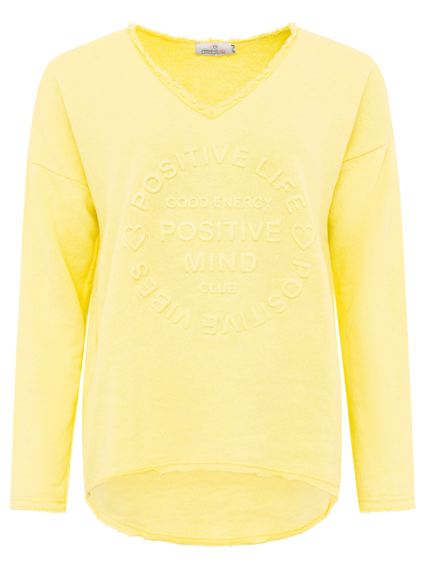 Zwillingsherz Sweatshirt "Positive Mind" ausgefranster V-Ausschnitt, günstig online kaufen